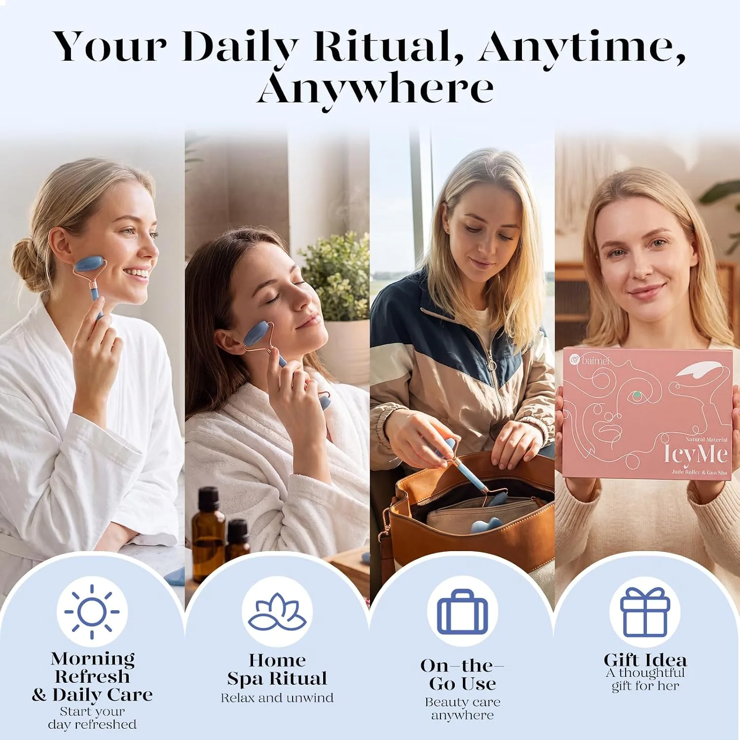 BAIMEI IcyMe Gua Sha & Jade Face Roller Set,Facial Beauty Skin Care Tools