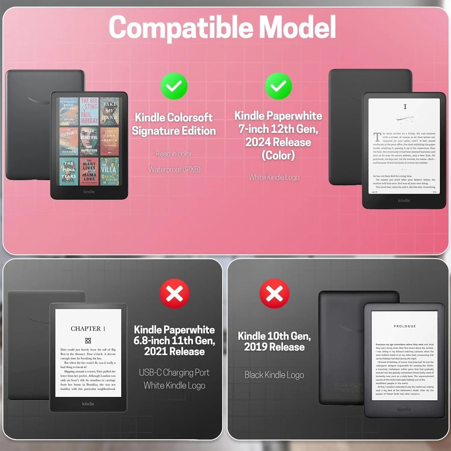 TNP Kindle Paperwhite 12th Gen Case, Colorsoft 7-Inch Cover, Light Pink