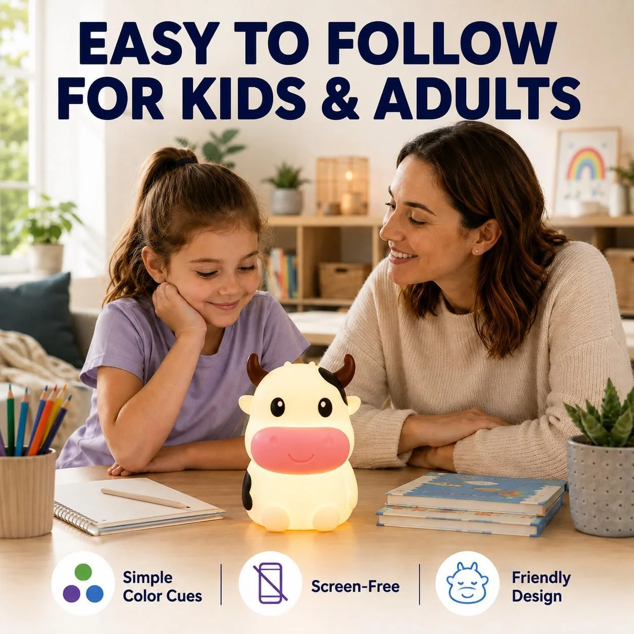 Breathing Loong Guided Visual Breathing Light for Mindfulness Relief | Relaxation Tool | Focus Meditation Device & Calming Night Light | Ideal for All Ages, Home & School Use (Cow)