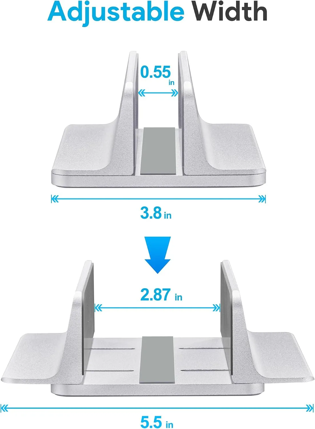 JARLINK Vertical Laptop Stand, Adjustable Aluminum Desktop Holder, Silver