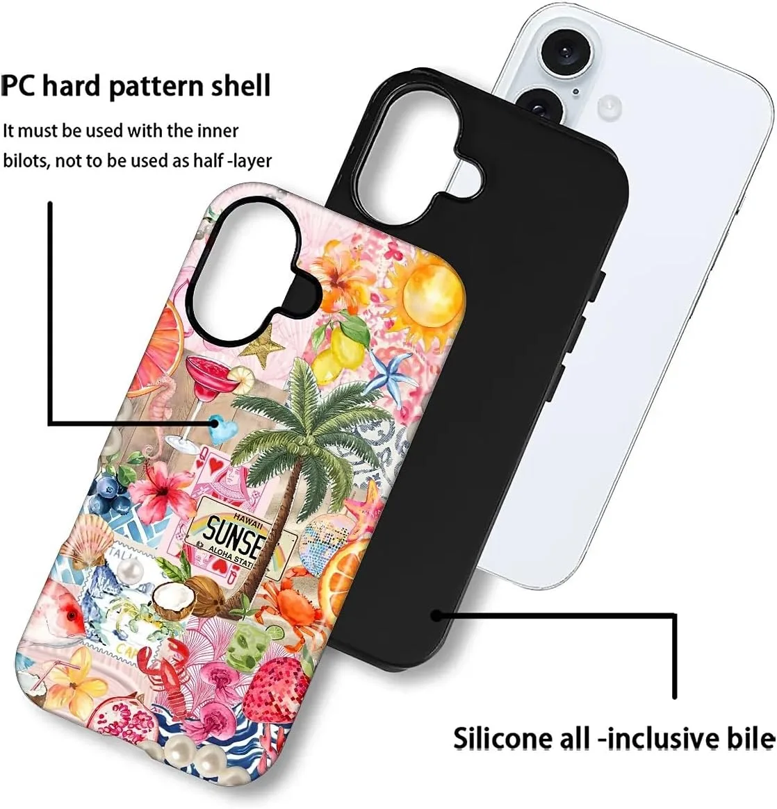 DAIZAG Case for iPhone 16 Plus,Mixed 2 Layer Design Shockproof Soft TPU Ddouble Protection Phone Case for iPhone 16 Plus-Aesthetic Summer Beach