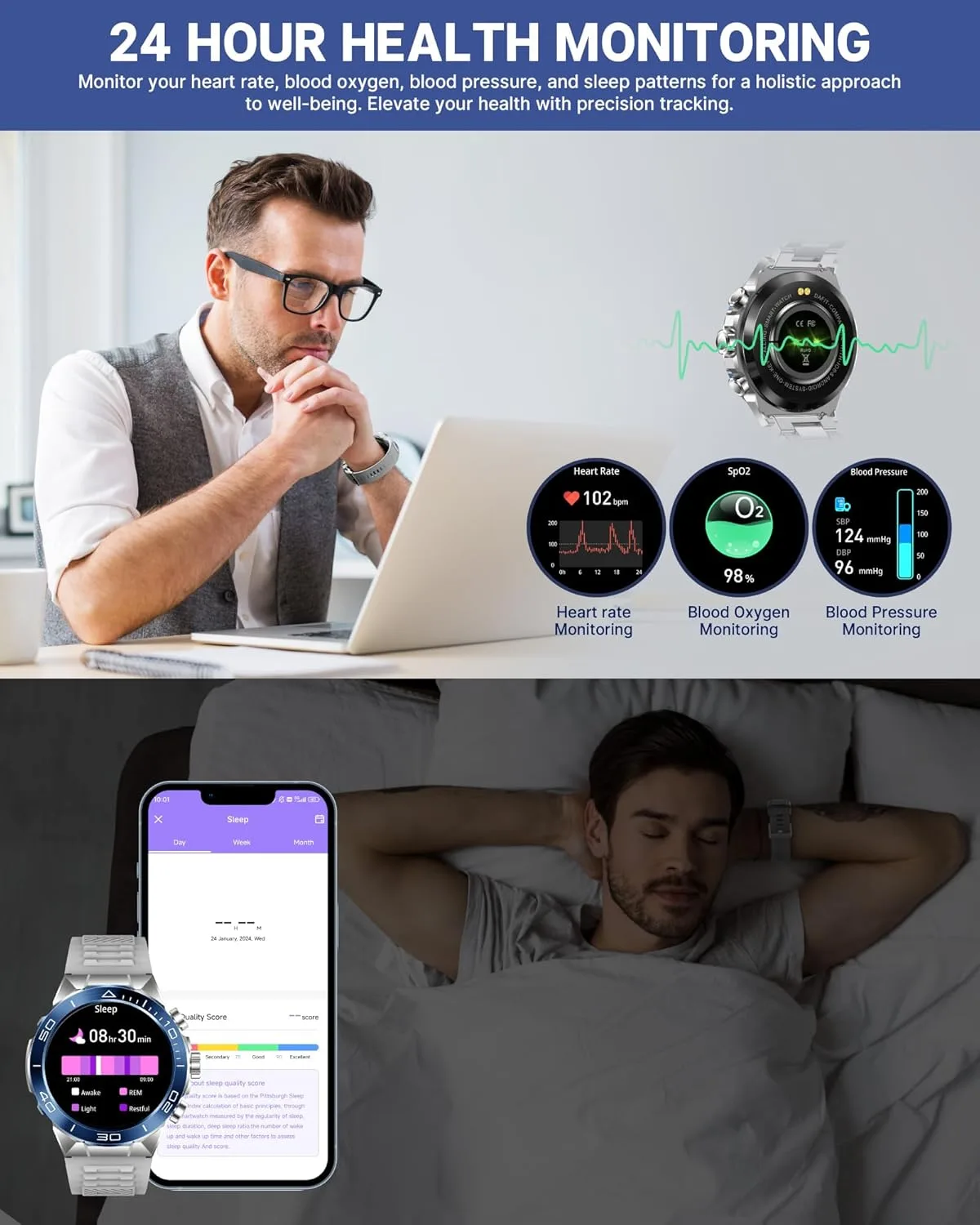 SOUYIE Smart Watch for Men Answer/Make Call 1.43" AMOLED 24H Health Monitor