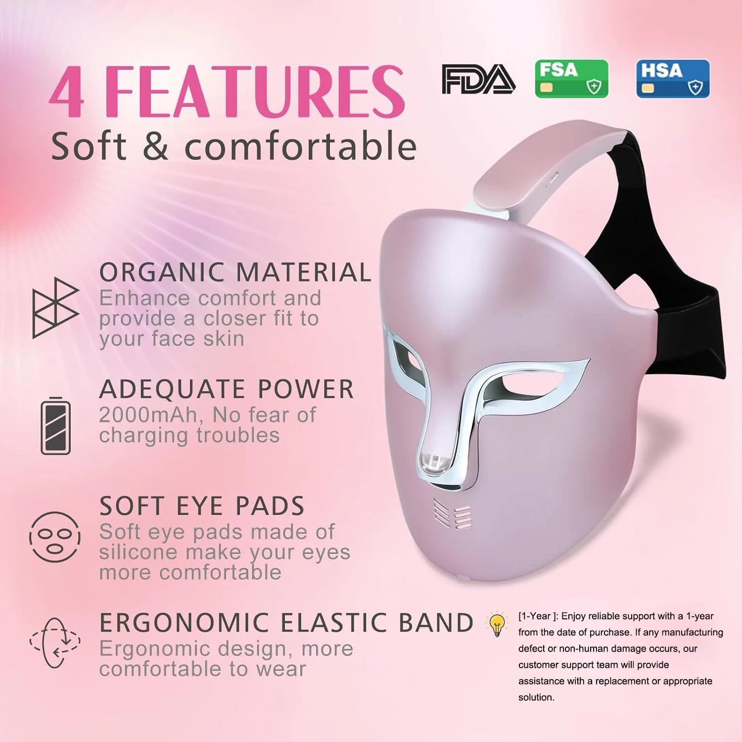 FSA Red Light Therapy Mask for Face : Acne Removal,Wrinkles Redness,Wirless Remote,Salon Grade HSA Infrared Face Mask, Anti Aging Skincare for Home,2000mAh Rechargeable Led Light Therapy Facial Mask