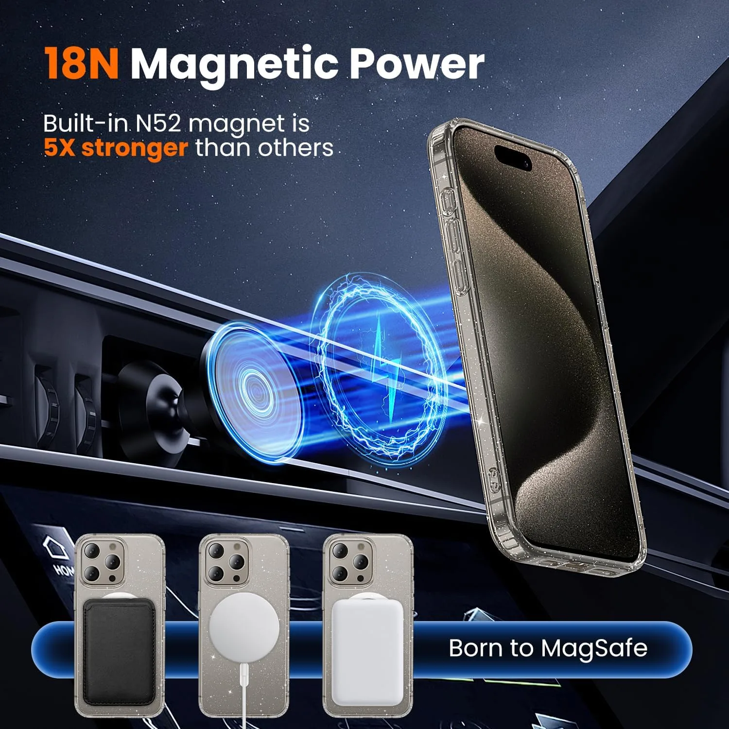 toushion 3 in 1 for iPhone 15 Pro Case Clear Glitter