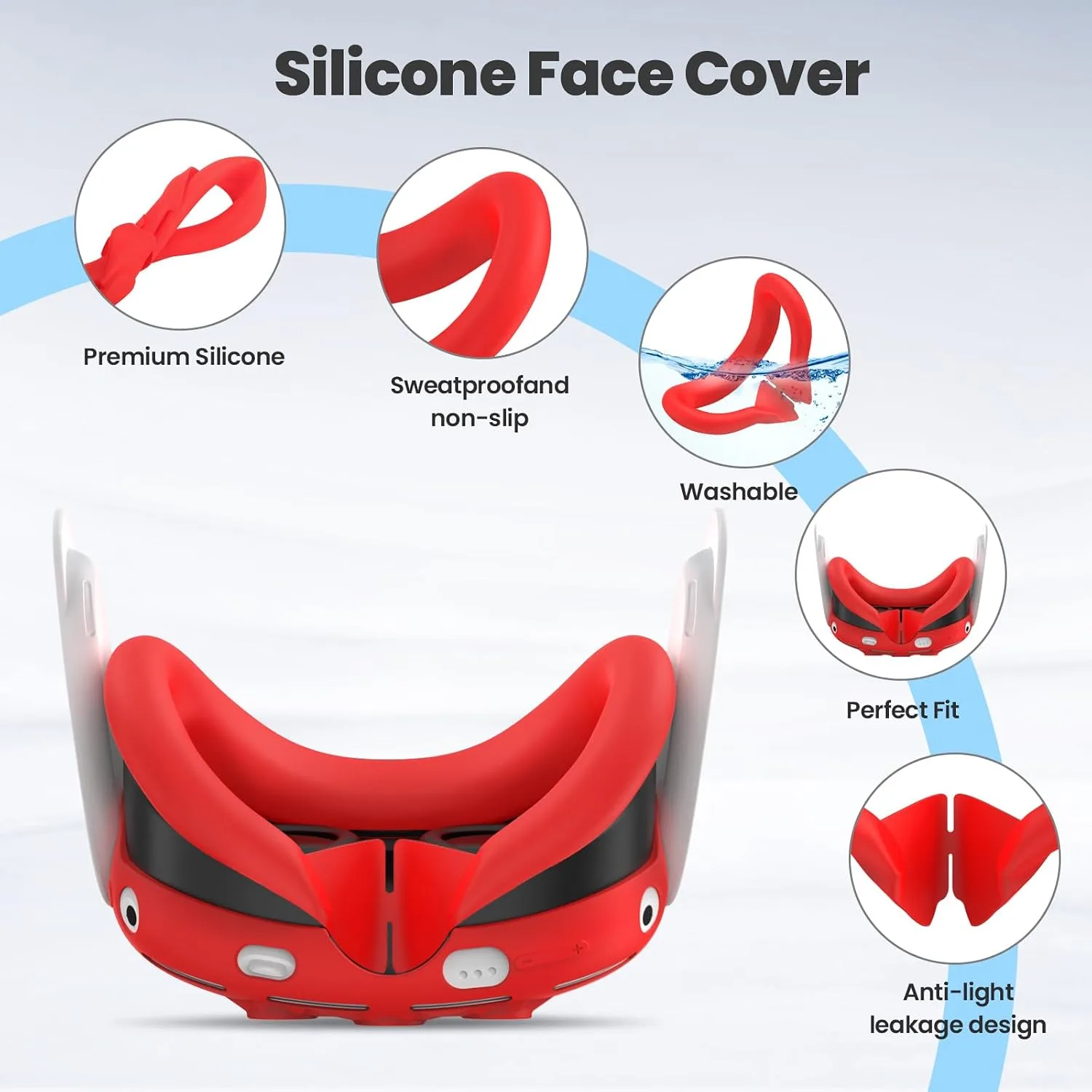 Silicone Cover Compatible with Meta/Oculus Quest 3 Accessories, VR Silicone Face Cover, VR Shell Cover,Touch Controller Grip Case,Camera Lens Protector Set (Red)