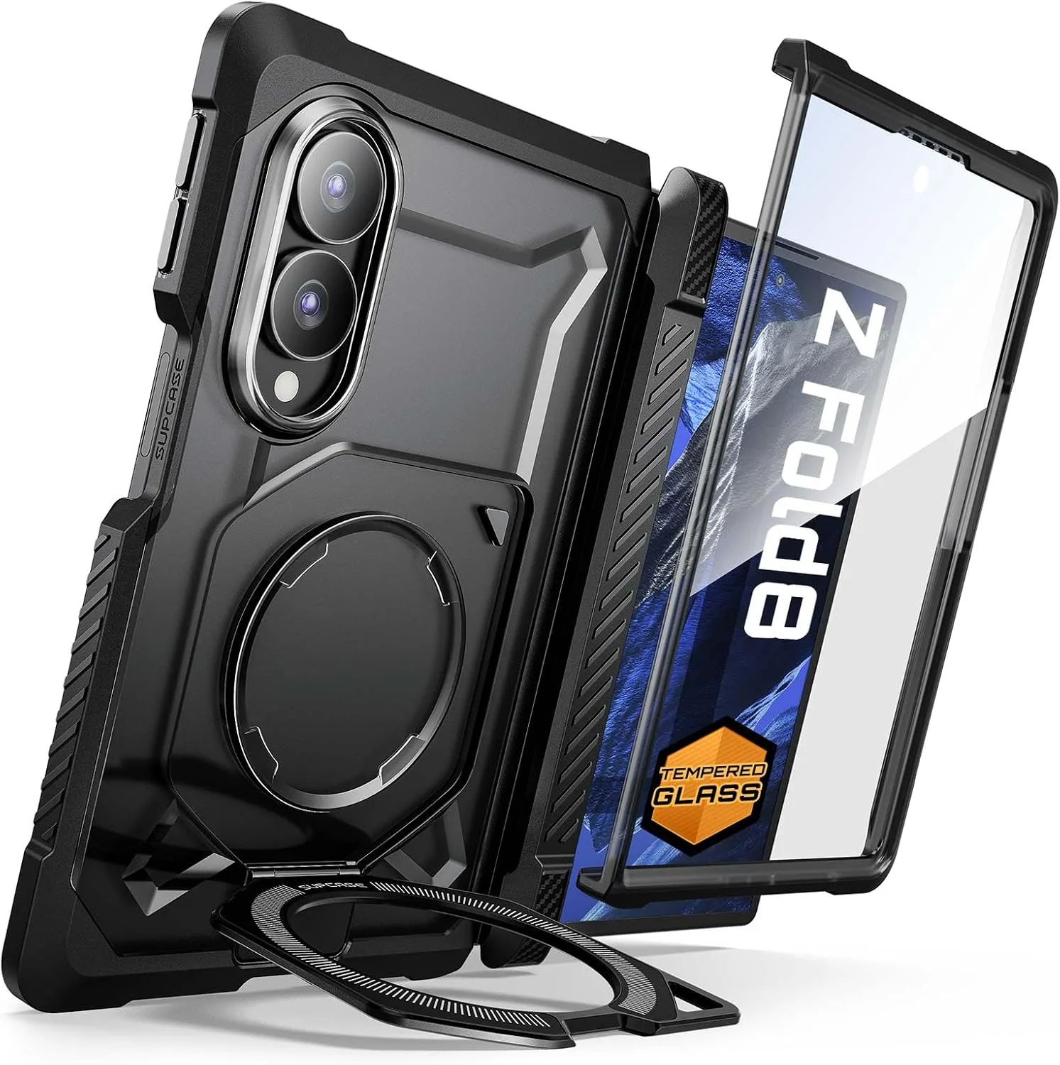 SUPCASE for Galaxy Z Fold 8 Case with Tempered Glass Screen Protector Black
