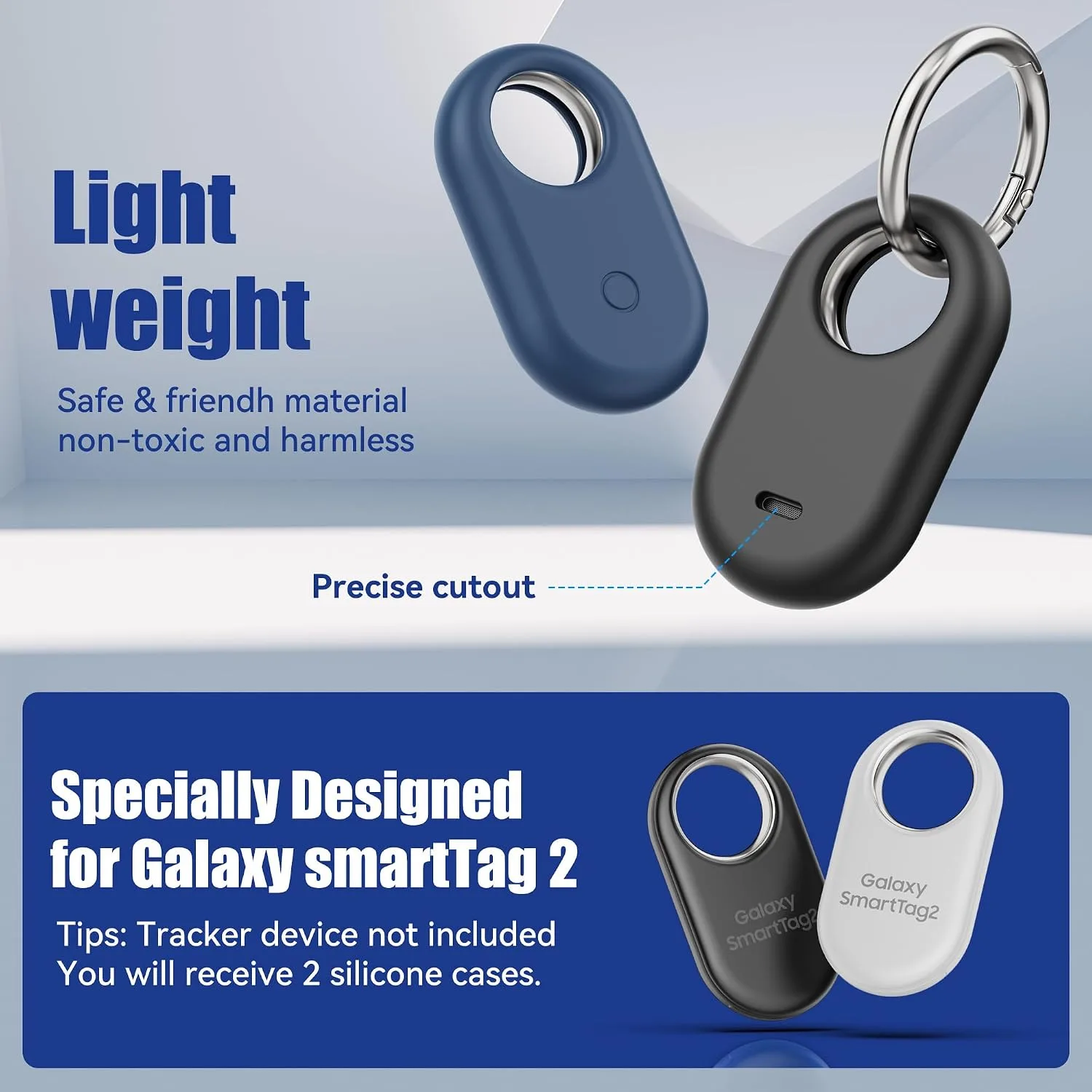 [4 Pack] for Samsung Smart Tag 2 Case, Silicone Holder for Galaxy Smarttag2 with Keychain Full Body Shockproof, Anti-Scratch, for Backpacks, Keys, Luggage, Pets, Dog Collars, Black, White, Blue, Pink