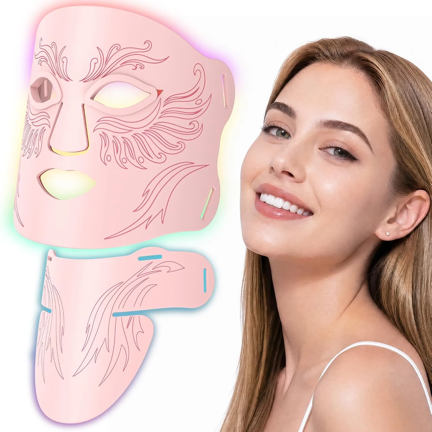 Red Light Therapy for Face & Neck, 850nm NIR LED Face Mask (M09), Rechargeable Light Therapy Mask - 240 Mins Use, Portable Home Skin Care Device for Anti-Aging & Skin Firming, Pink
