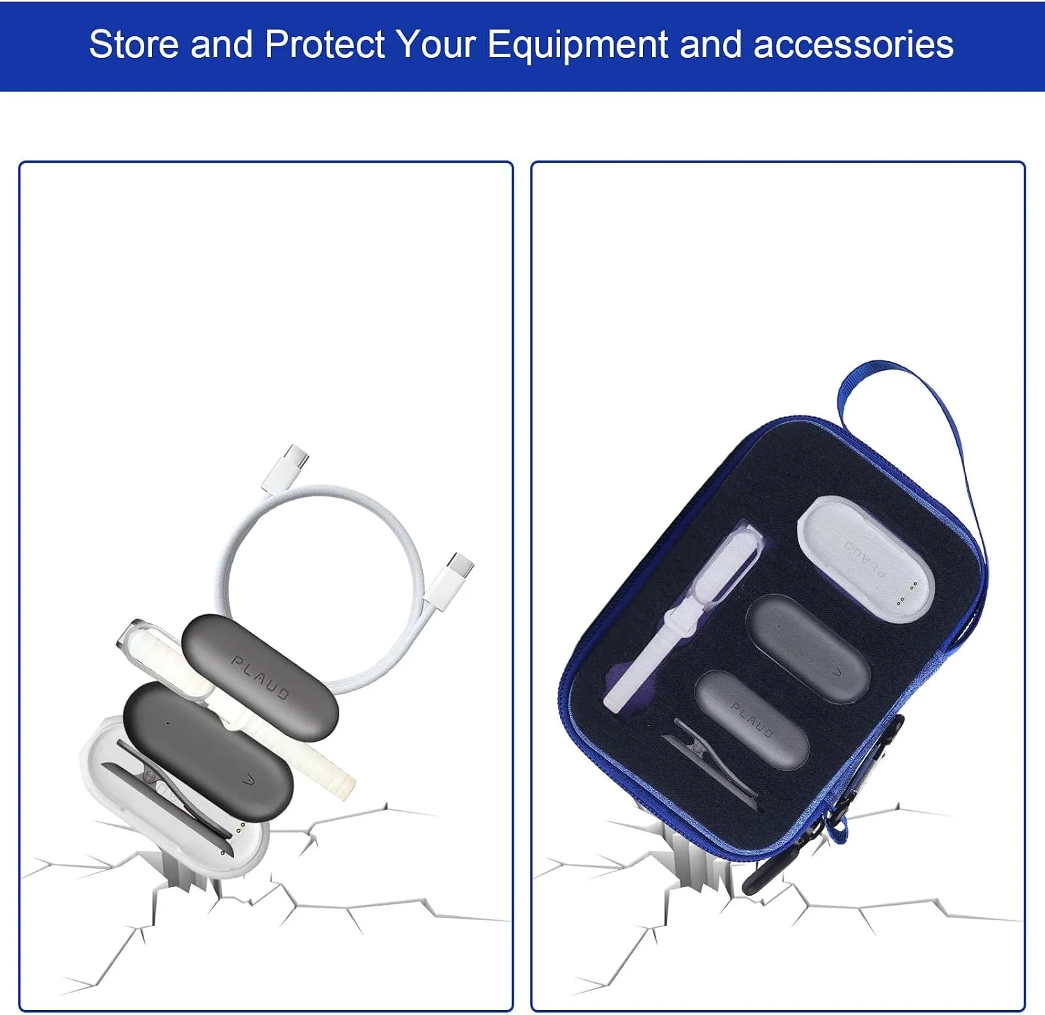 YouKnow Hard Case Compatible with PLAUD NotePin/NotePin S AI Voice Recorder - with Custom Foam Insert Holds Recorder, Magnetic Pin, Clip, Dock, Wristband & Cable (Case Only) (Blue)