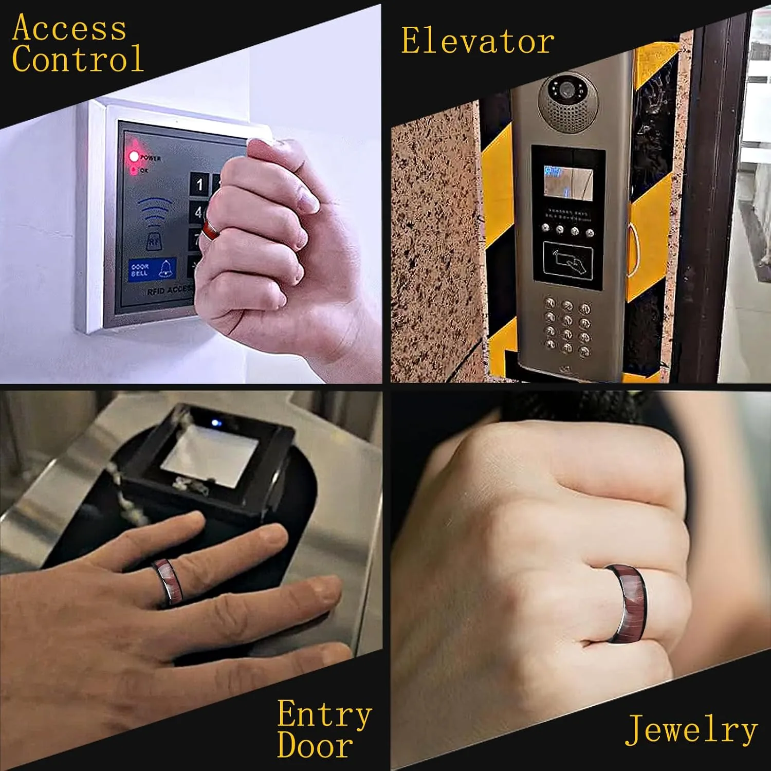 T5577 Chip Epoxy Wood Grain Ceramic Rewritable 125kHz RFID Finger Ring