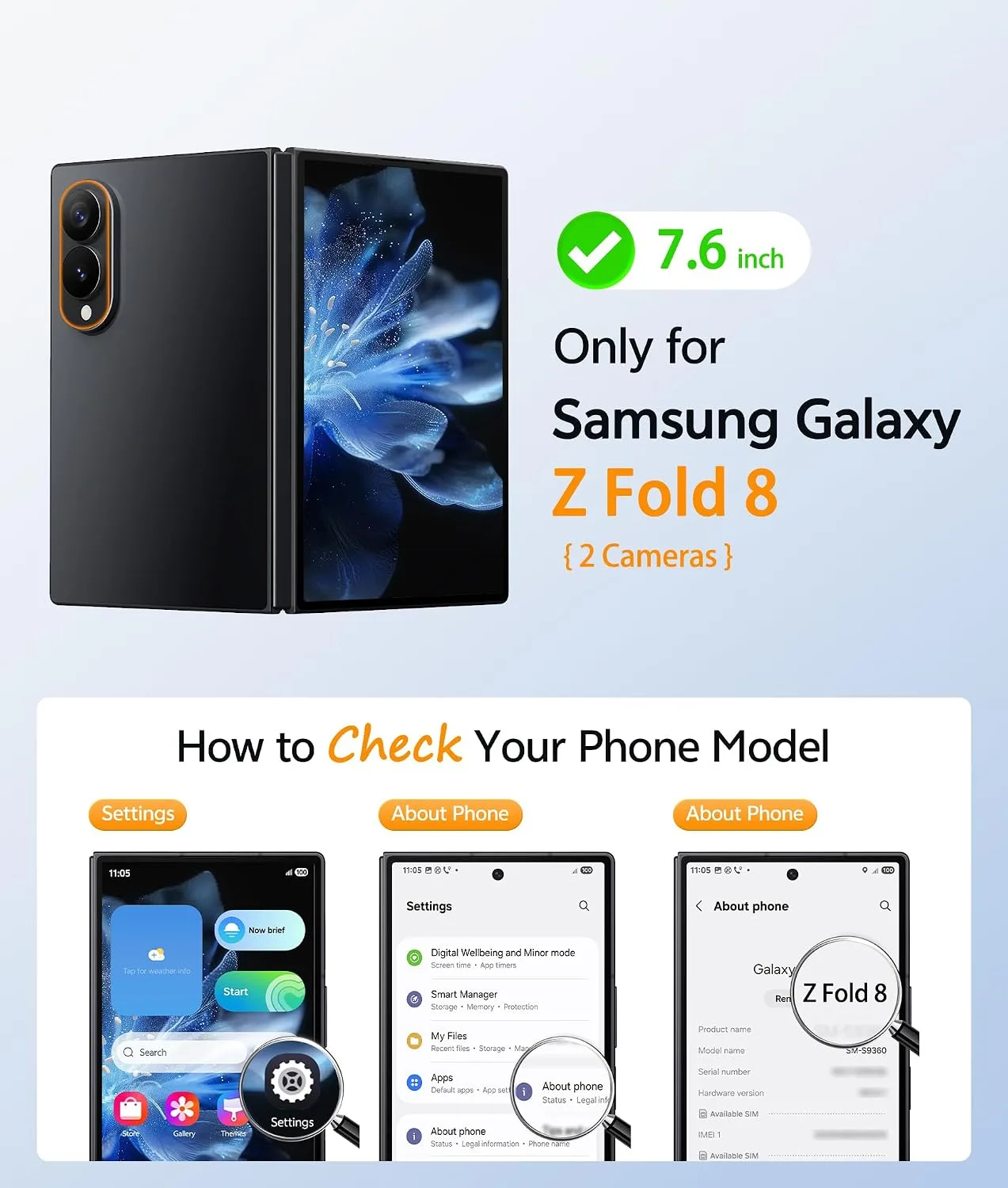 for Samsung Galaxy Z Fold 8 Case with Privacy Screen Protector