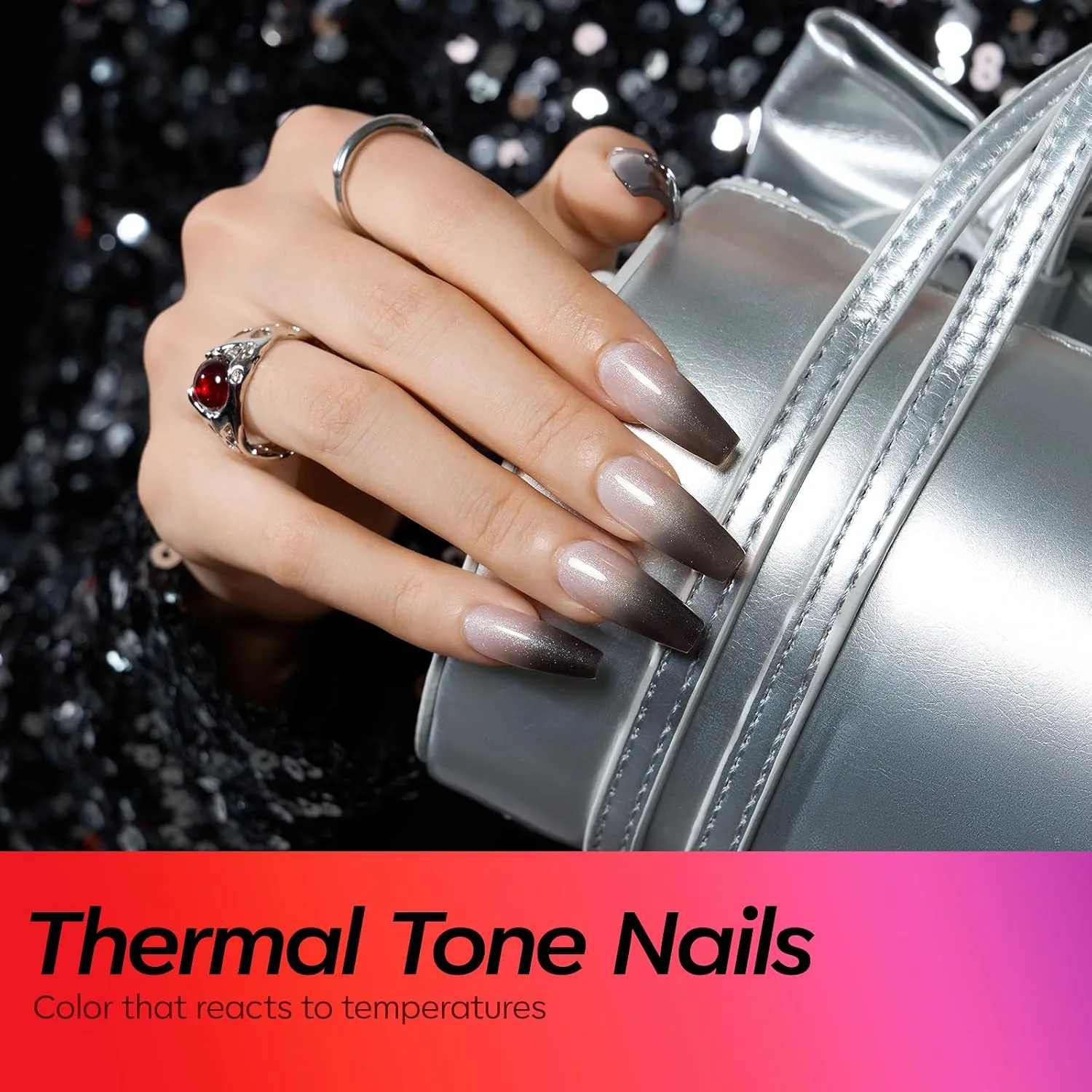 modelones Gel Nail Polish Set Glitter Color Changing 6Colors Red Blue Black