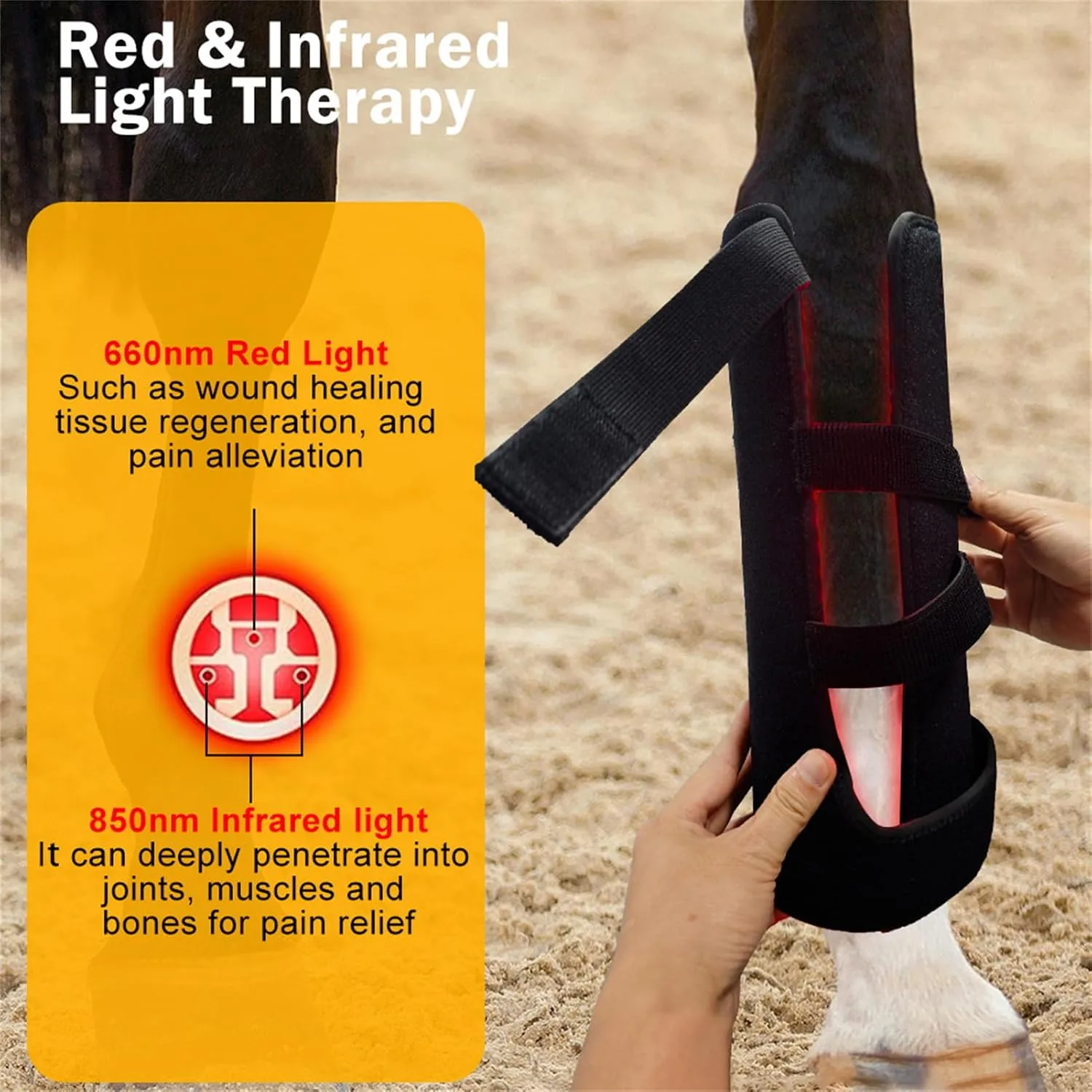 Red Light Therapy Wrap for Horse Legs, Wearable 660nm＆850nm Infrared Light Therapy Horses Boot, for Equine Muscle Recovery Left Leg