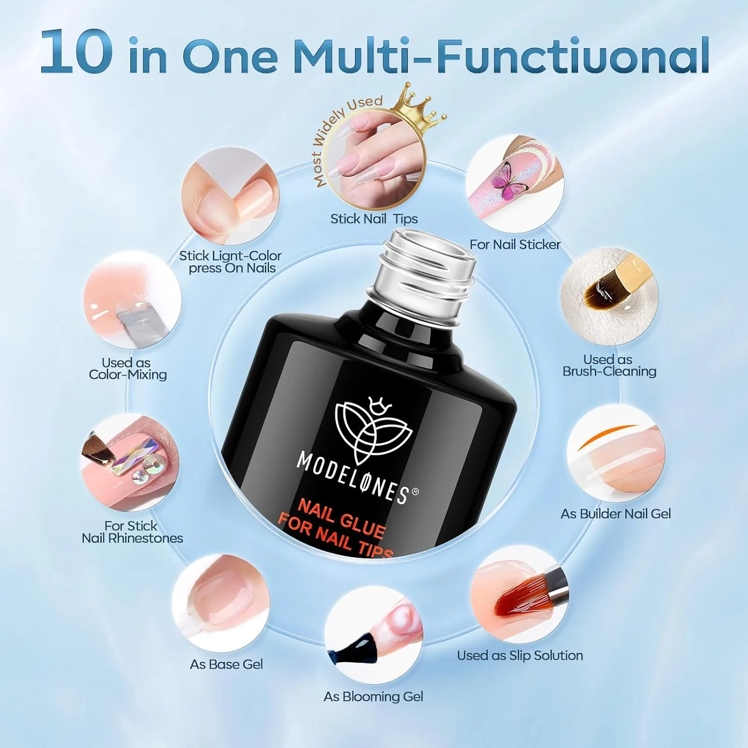 modelones 10 in One X Nail Gel Glue Gel Base Coat Brush On Nail Polish