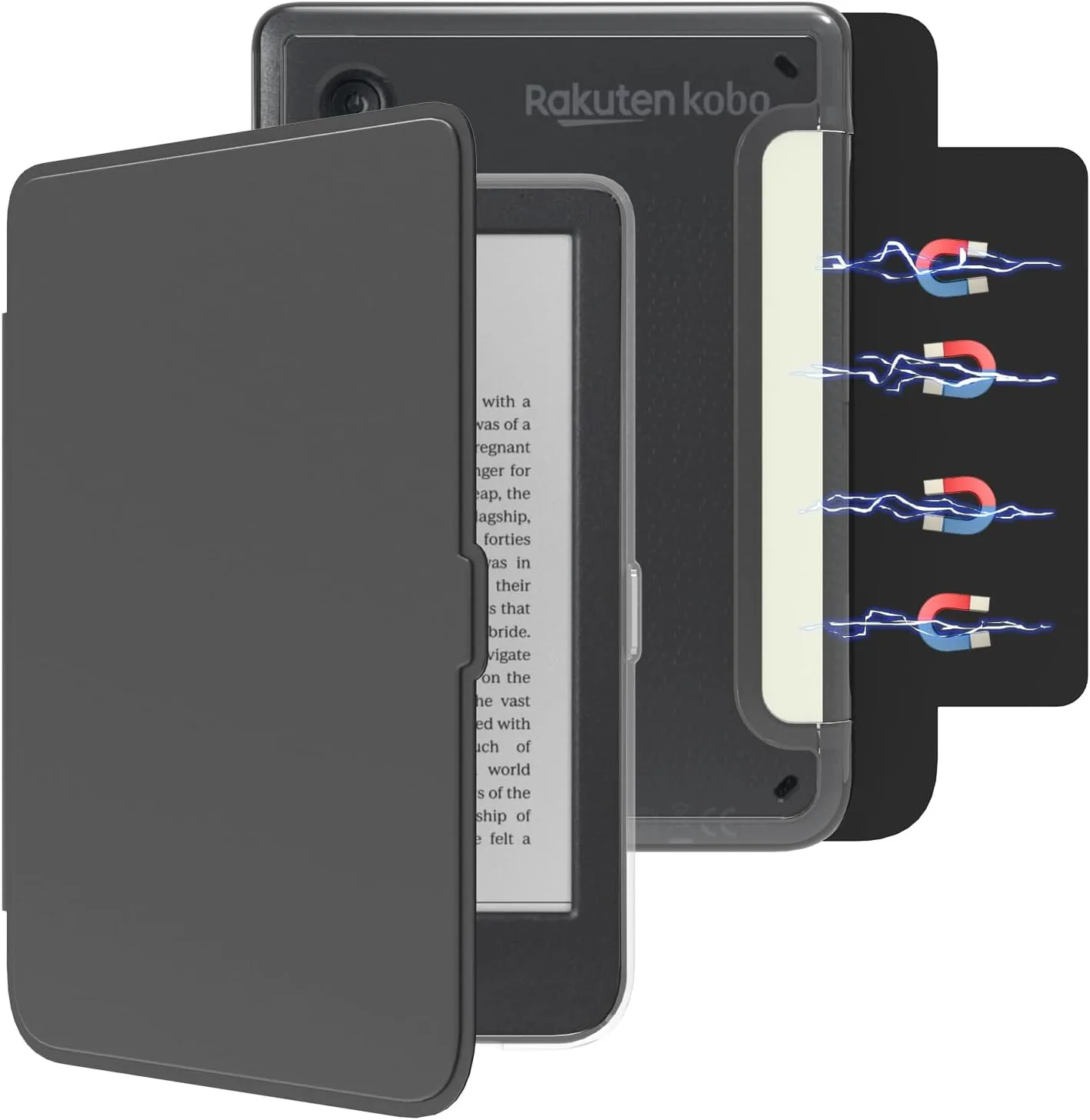 E NET-CASE Detachable Magnetic Case for 6" Kobo Clara Colour (2024) /Clara BW (2024) /2E (2022) eReader, Ultra Clear Back Scratch-Proof Light丨Easy to Detach & Attach丨Auto Sleep/Wake (Black)