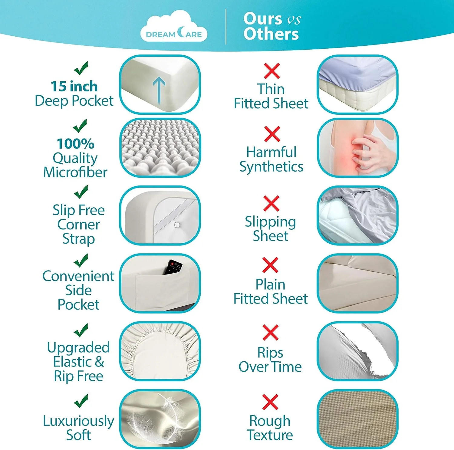DREAMCARE King Size Sheets Set - 6 pcs Breathable Cooling Sheets King Size