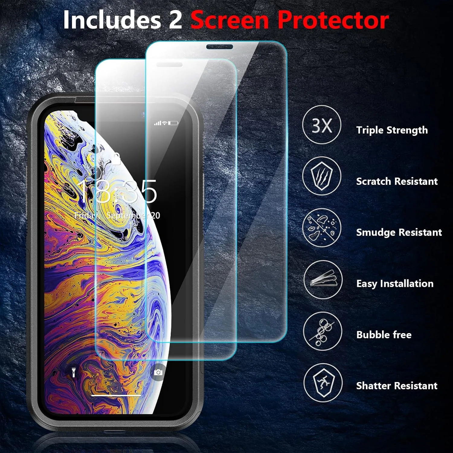 SPIDERCASE for iPhone X Case/iPhone Xs Case, [Shockproof][Dropproof] [Non-Slip] [2 pcs Tempered Glass Screen Protector] Heavy Duty Phone Case Cover for iPhone X/XS 5.8,(Black)
