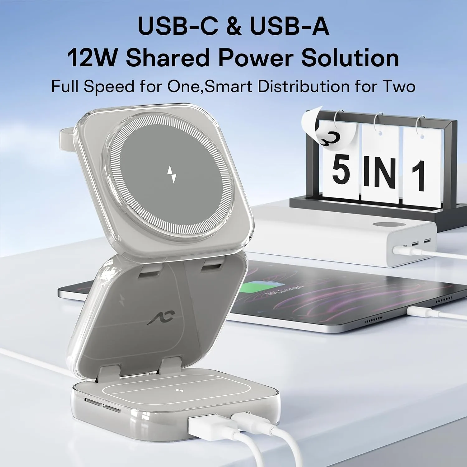 AC ISLAND 5-in-1 Wireless Charger for MagSafe，35W Travel Charging Station