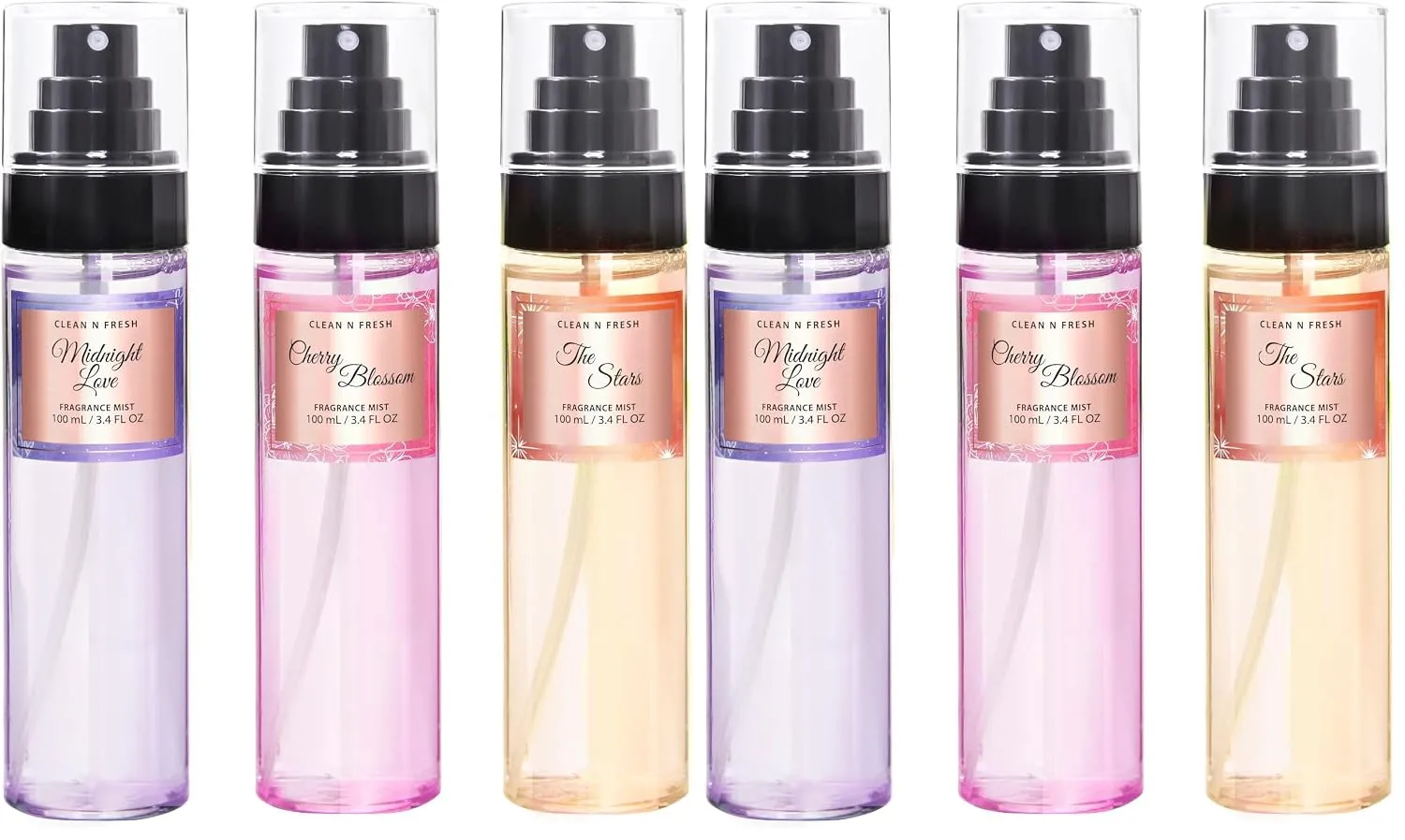 Clean-n-Fresh Body Spray for Women, Body Mist, Fragrance Mist Gift Sets, Pack of 6, Each 3.4 Fl Oz, Total 10.2 Fl Oz, Cherry Blossom