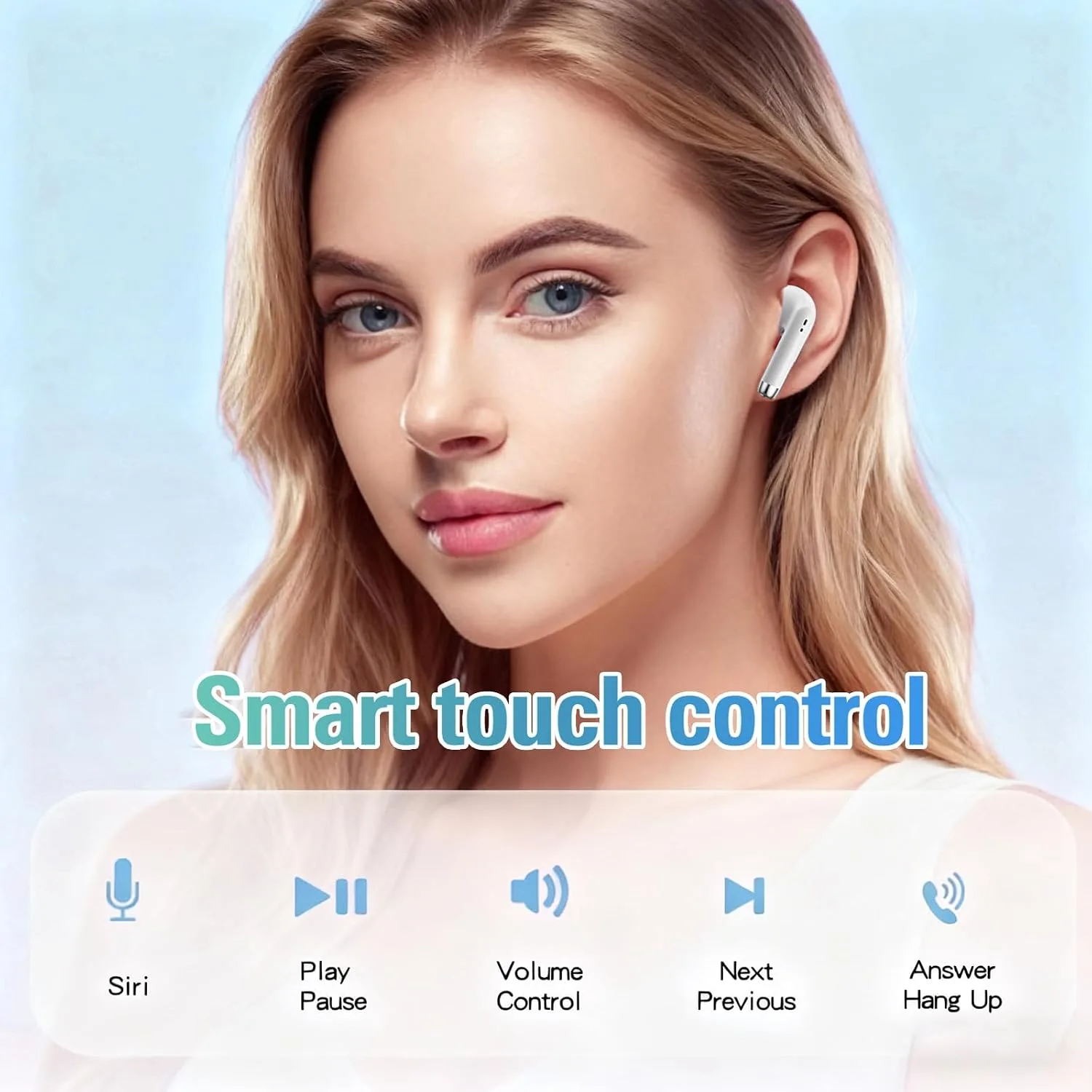 True Wireless Earbuds White Bluetooth 5.3 with Microphone for Working Out Noise Canceling Blue Tooth Ear Buds Deep Bass TWS Wireless Earphones with Charging Case in Ear Headphone for iPhone Android