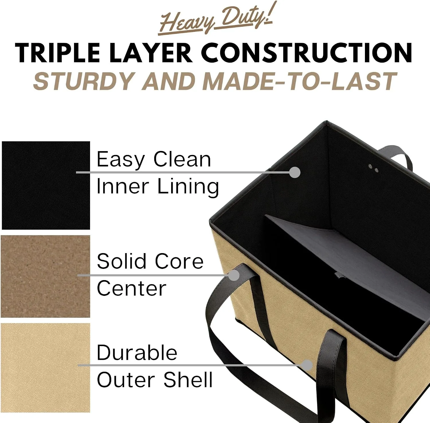 Reusable Grocery Bags (3 Pack) – Heavy Duty Reusable Shopping Bags, Beige