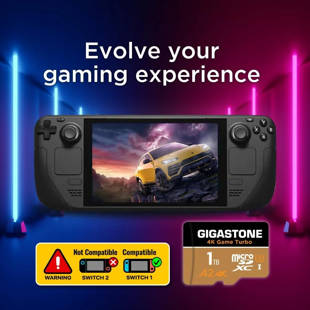 【for Switch 1 Only】 GIGASTONE 1TB Micro SD Card, 4K Game Turbo, up to 160/130 MB/s, Memory Card for Gaming Console, Action Camera, UHD Video UHS-I U3 A2 4K C10【5-Yrs Free Data Recovery】