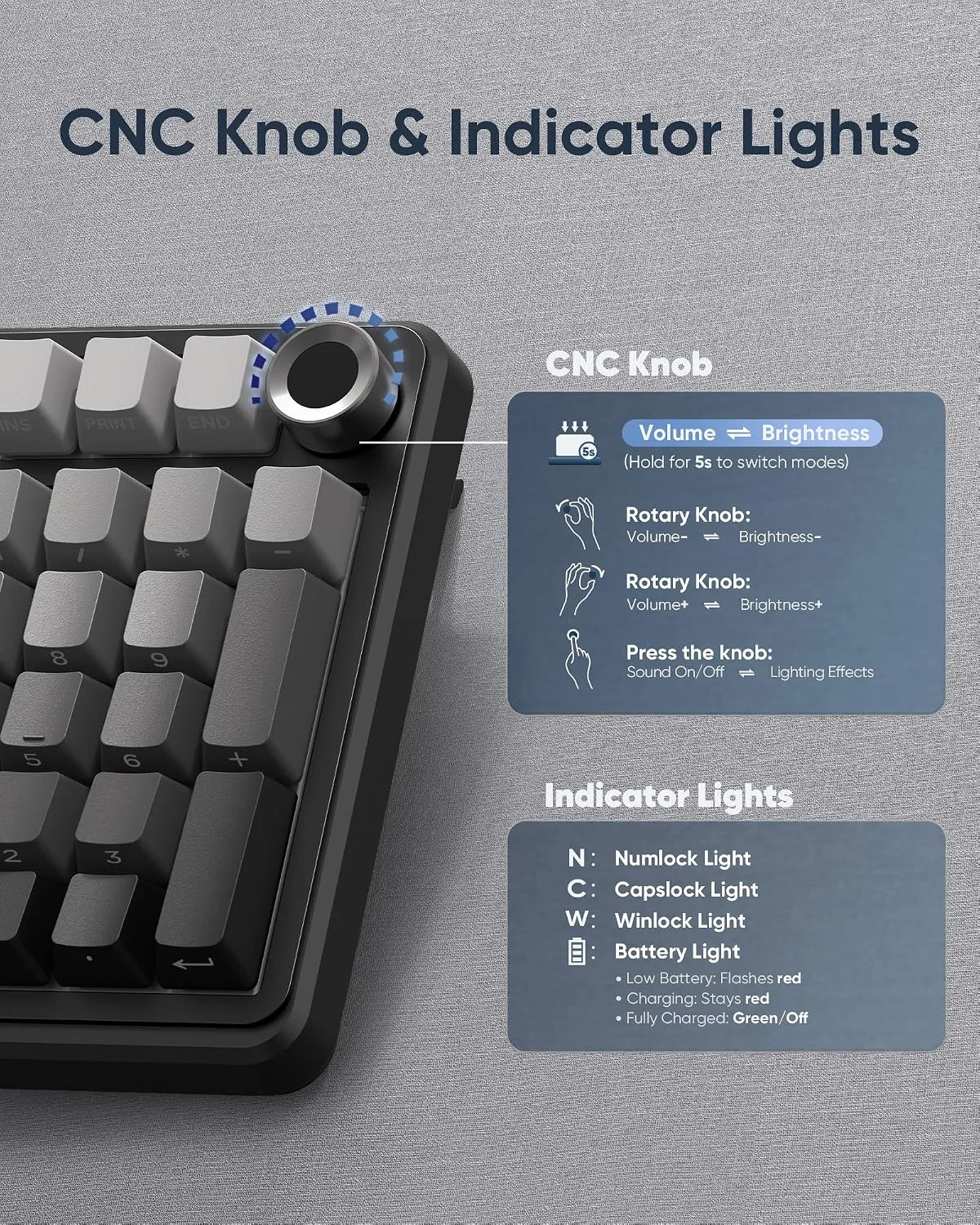 RedThunder K95 S Wireless Mechanical Gaming Keyboard, Hot Swappable Creamy Keyboard with Knob, RGB Backlit, Pre-lubed Linear Switches, Side Engraved PBT Keycaps, Wireless/Wired/BT5.0, Gradient Gray