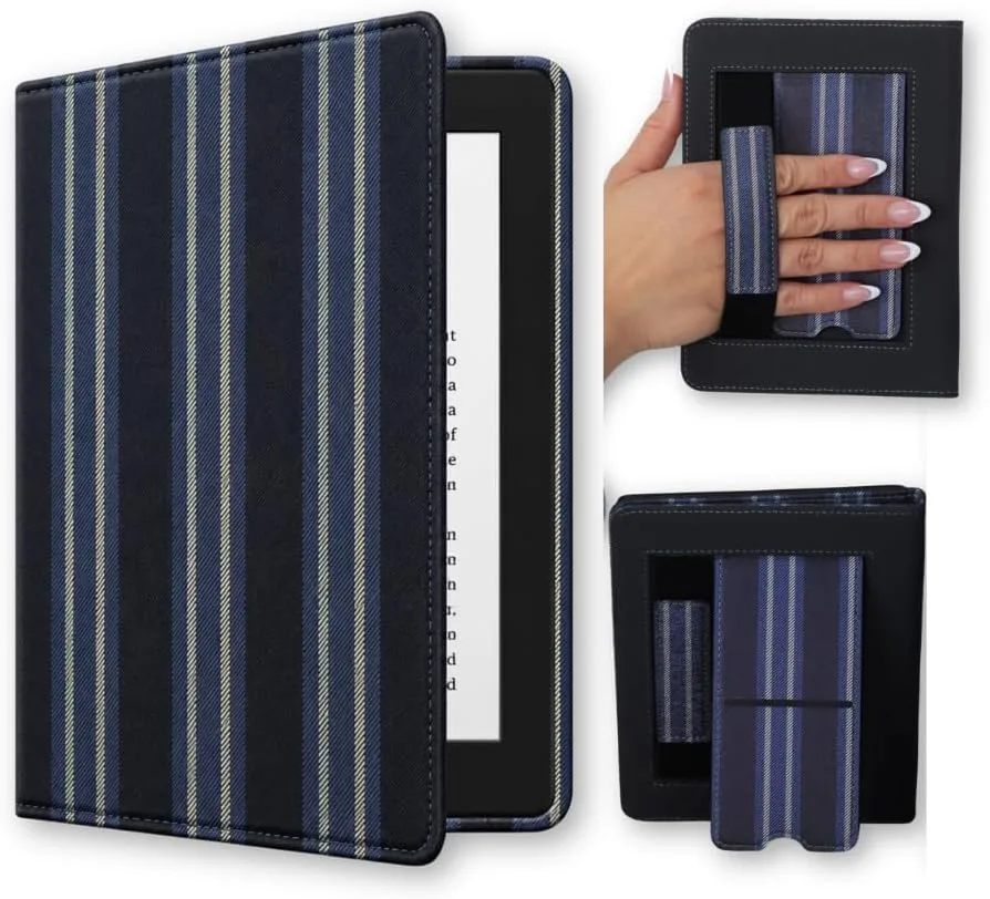 Lash Next Door First Chapter Kindle Case for Kindle Paperwhite 12th Generation and Colorsoft, Fabric Cover with Stand, Magnetic Closure, Classic Striped Design