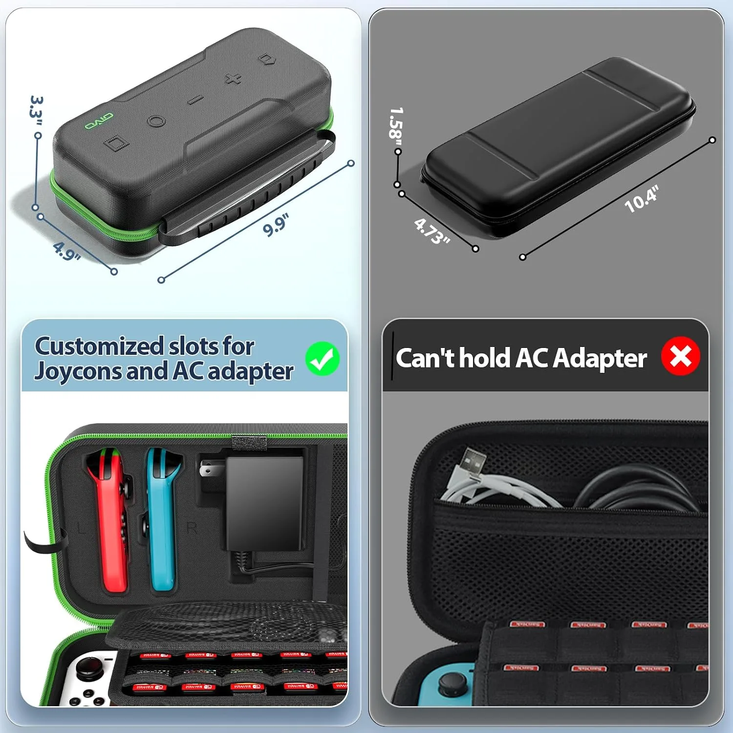 OIVO Switch OLED Carrying Case Compatible with Nintendo Switch & OLED, Portable Switch Travel Carry Case Fit for Joy-Con and Adapter, Hard Shell Protective Switch Pouch Bag with 20 Games, Green