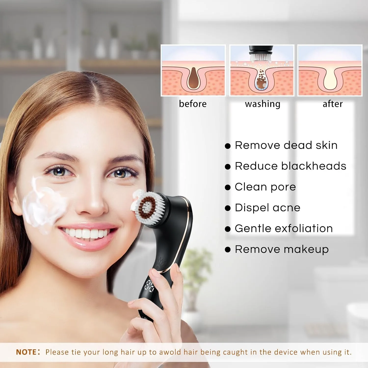 Facial Cleansing Brush, Rechargeable Electric Face Scrubber, 2-Speed Modes