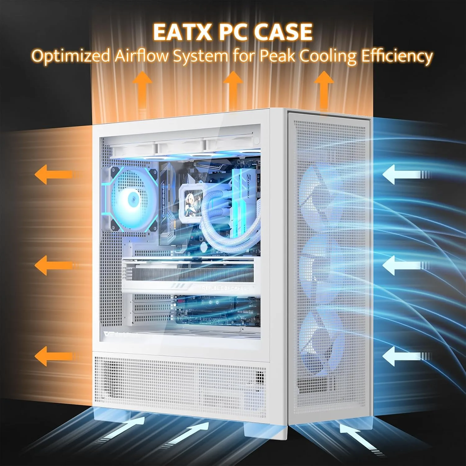 darkFlash AIR NOVA Full Tower E-ATX PC Case, Six-Sided Ventilated Gaming Case, Up to 420mm Radiator, Vertical GPU Mount, Back Connect, Type C, High Airflow, 7 x PWM ARGB Fans Included (White)