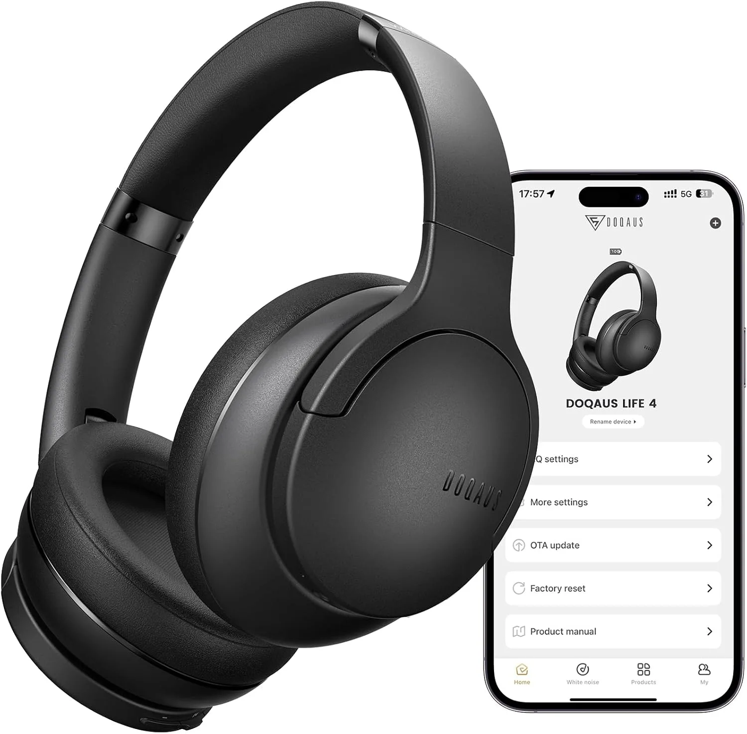 DOQAUS Bluetooth Headphones Over Ear Wireless, 90H Playtime, APP Control