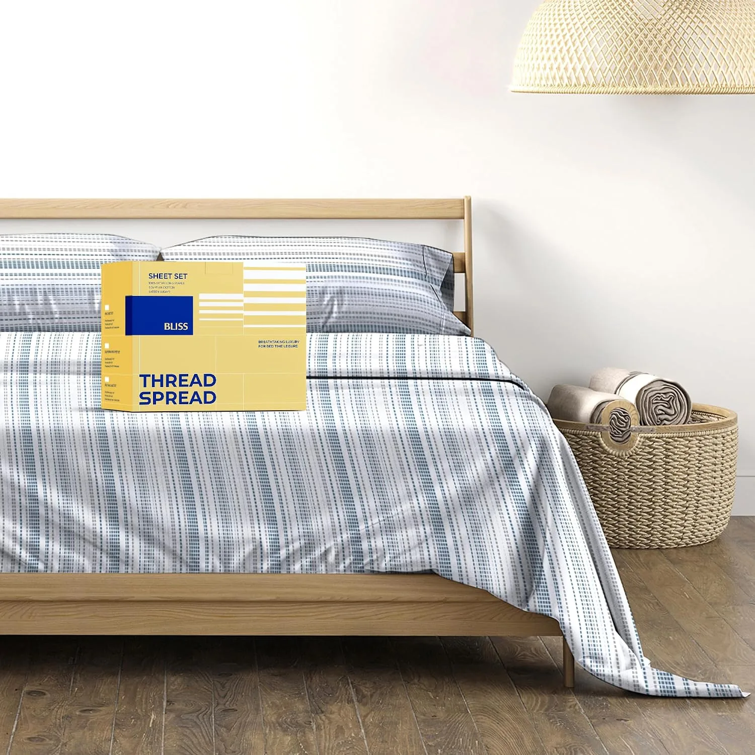 THREAD SPREAD Egyptian Cotton Sheets King Size - Luxury 600 Series King Size Sheets Set (4 PC, Dotted Stripe), 16" Deep Pocket All Around Elastic, Soft, Cooling, Sateen, Durable Hotel Bed Sheet Sets