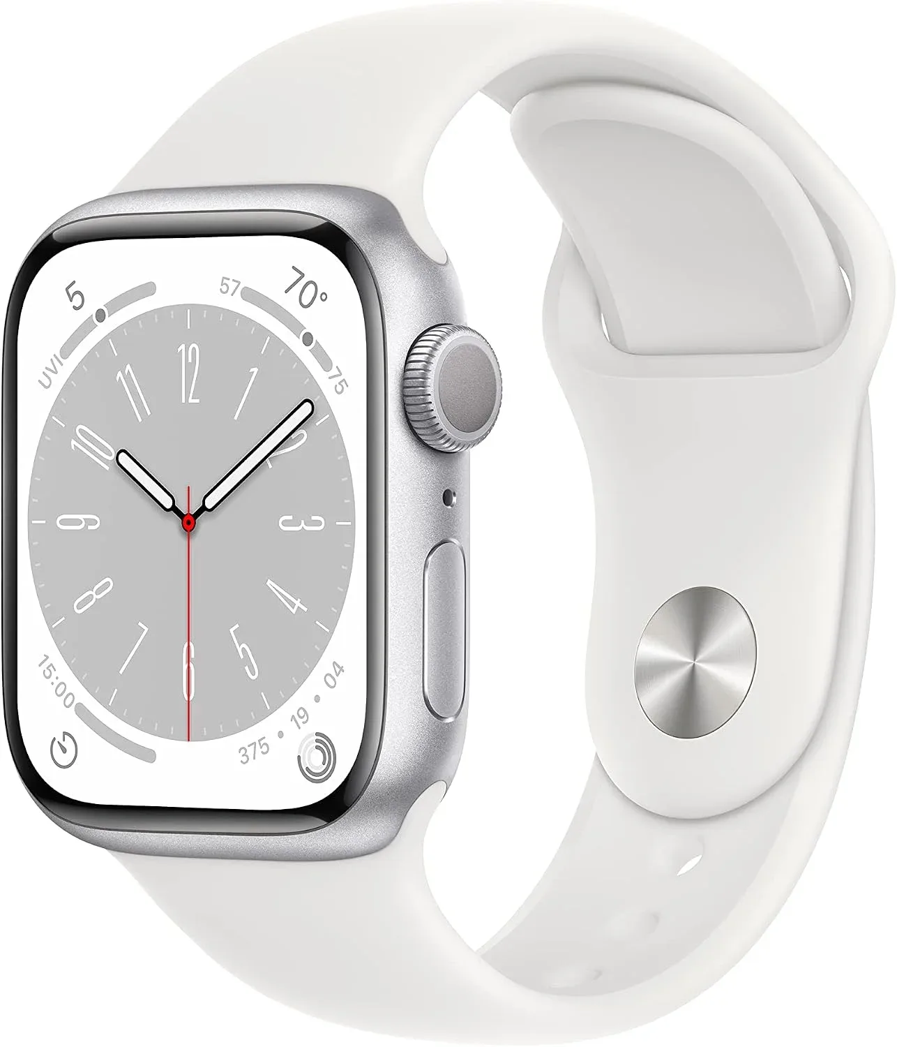 Apple Watch Series 8 [GPS, 41mm] - Silver Aluminum Case with White Sport Band, M/L (Renewed)