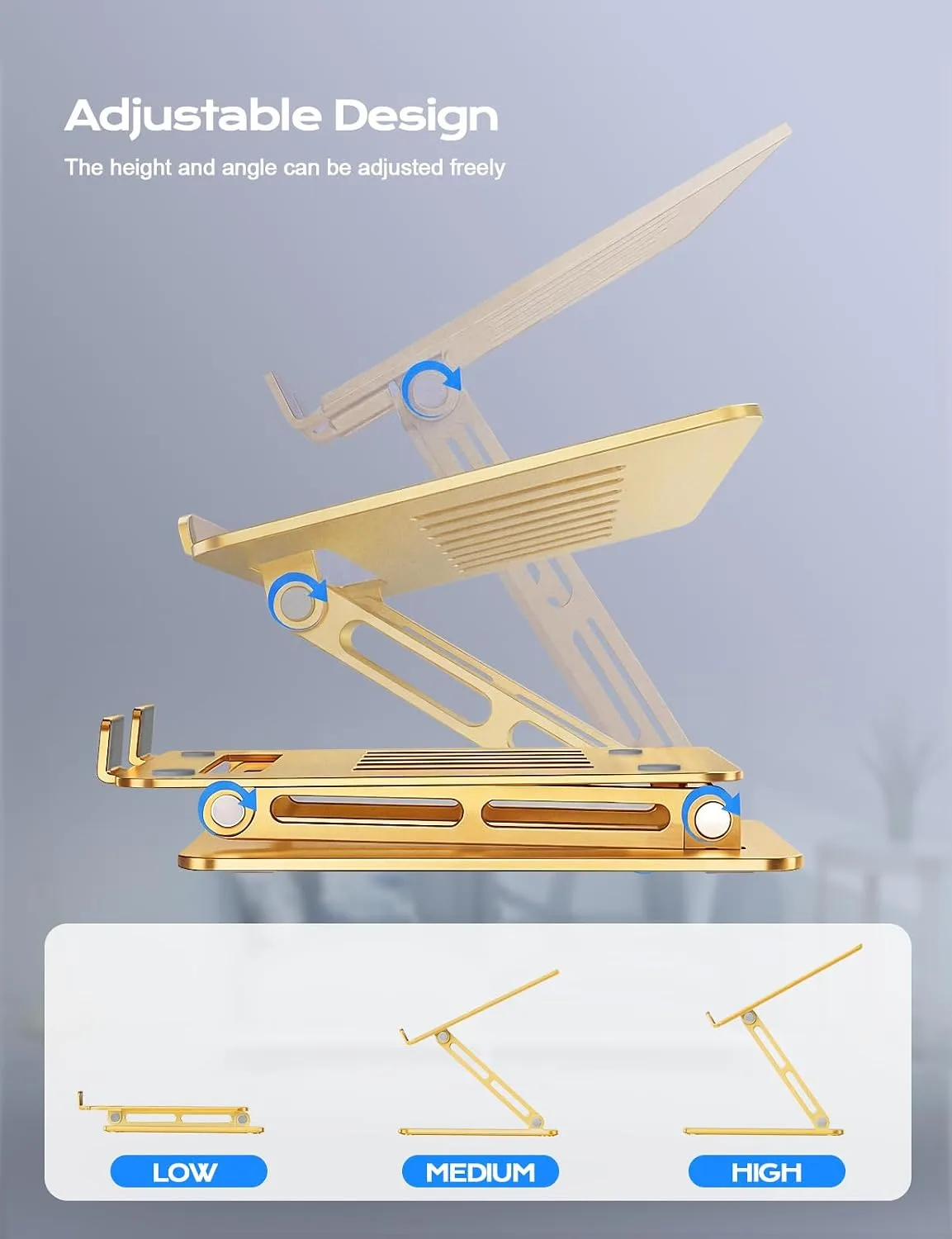 LOXP Aluminum Laptop Stand, Adjustable Laptop Stand for Desk Portable -Gold