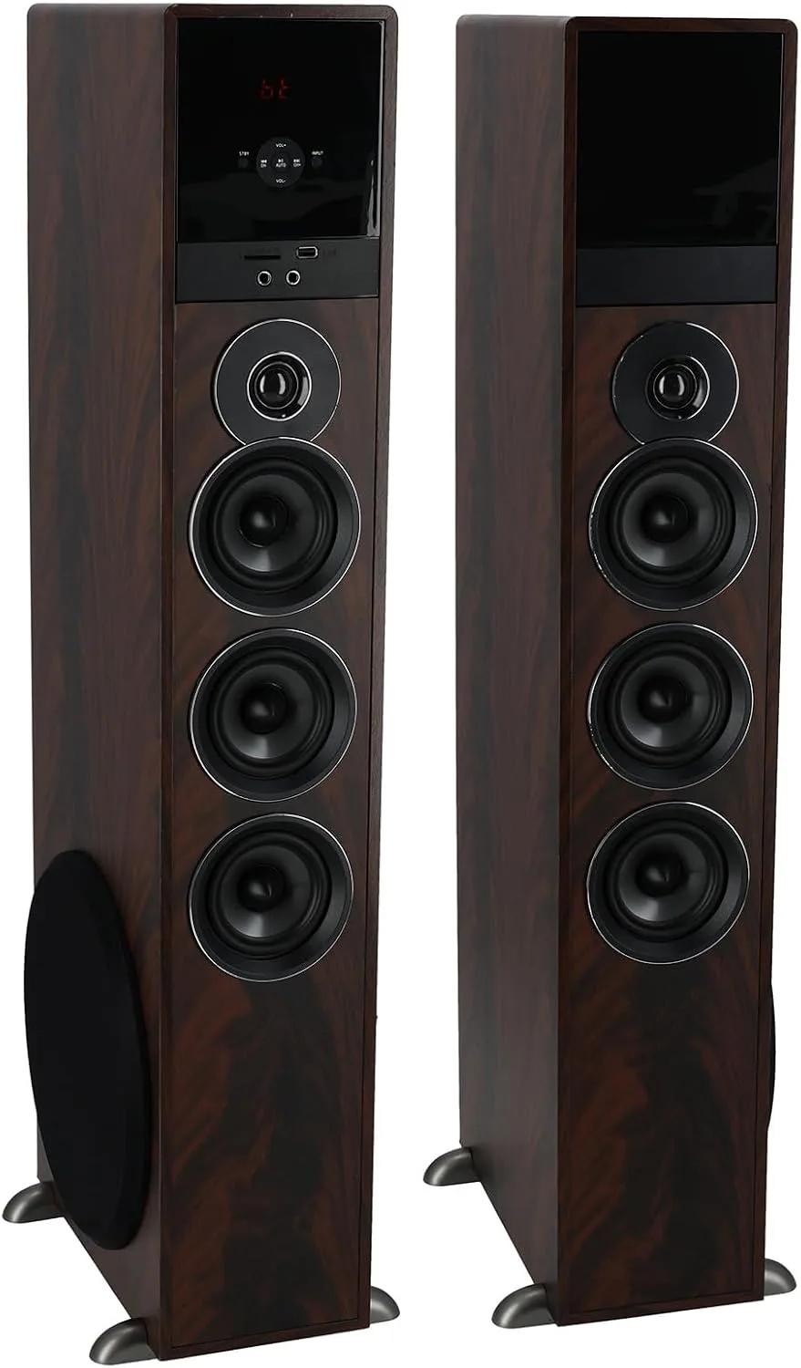 Rockville TM150D Dark Wood Powered Home Theater Tower Speakers, 10" Subs