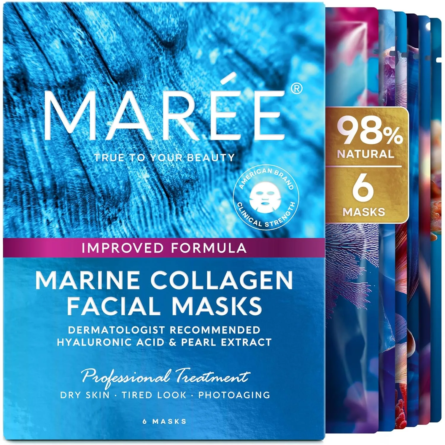 MAREE Collagen Face Masks Skincare Facial Mask with Centella Asiatica 6 Ct