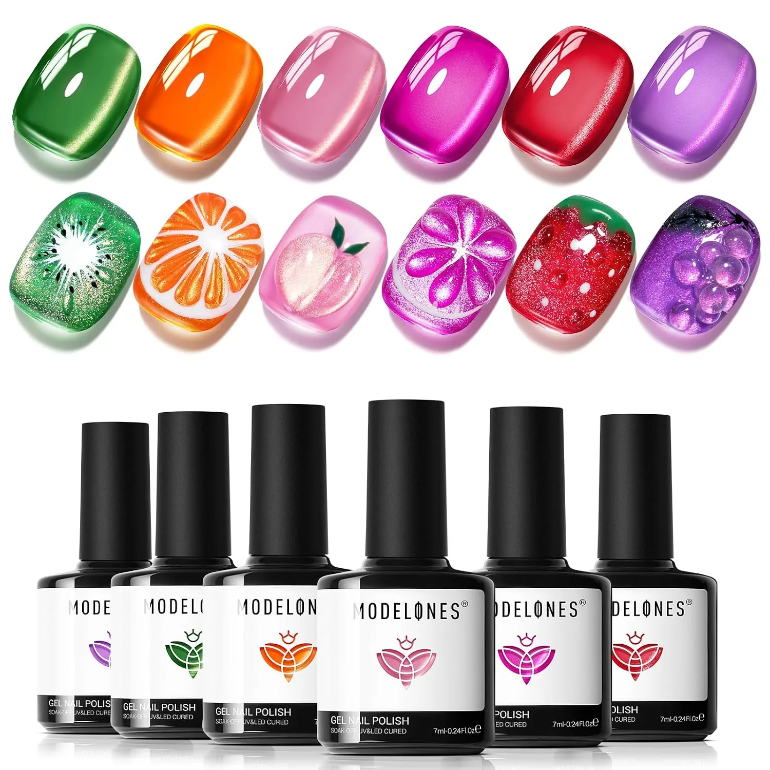 modelones Cat Eye Gel Nail Polish Set Neon 6Colors Red Hot Pink Green