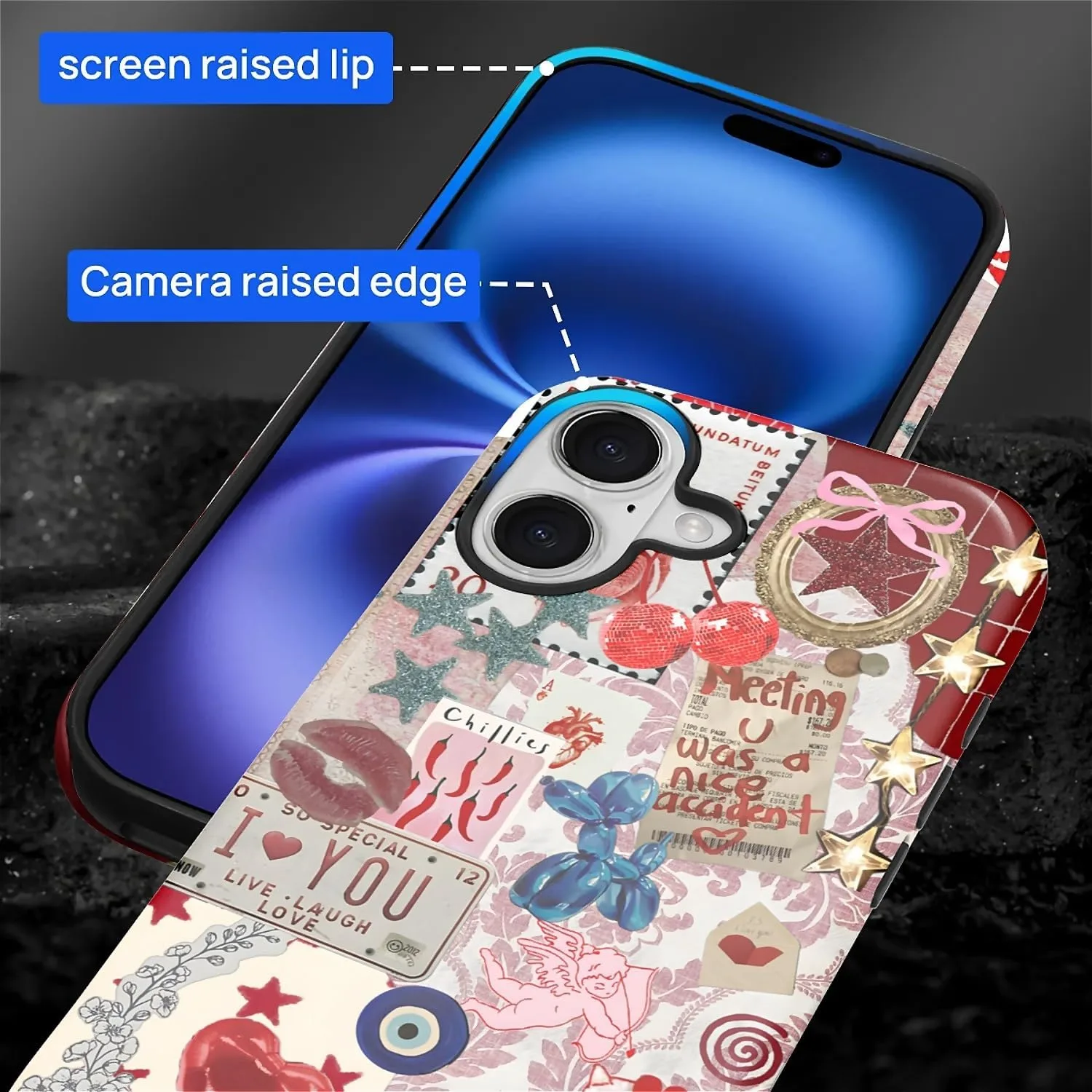 DAIZAG Case for iPhone 17,Mixed 2 Layer Design Shockproof Soft TPU Ddouble Protection Phone Case for iPhone 17-Conch Red Pearl Collage