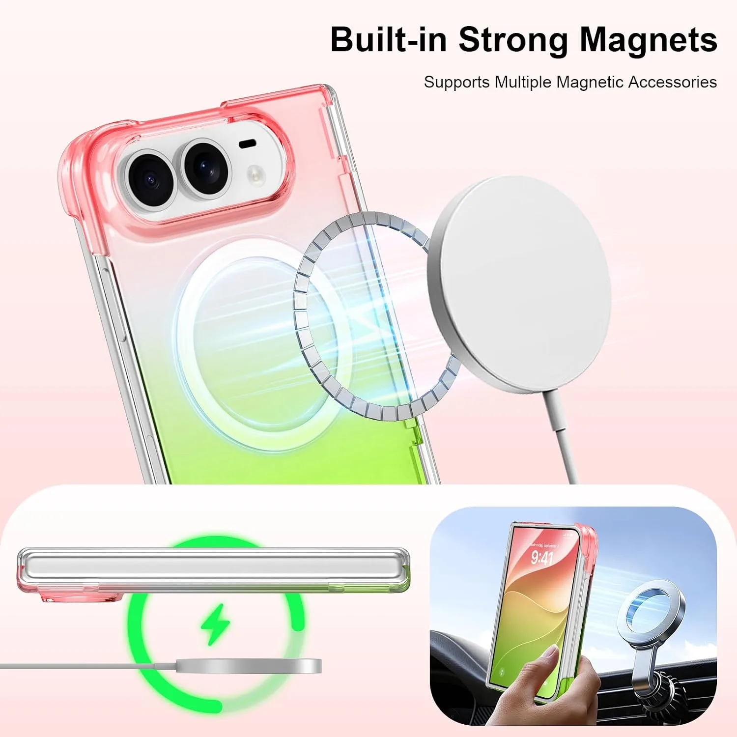 tharlet Magnetic Case Fit for iPhone Duo, Anti Yellowing, Green Pink