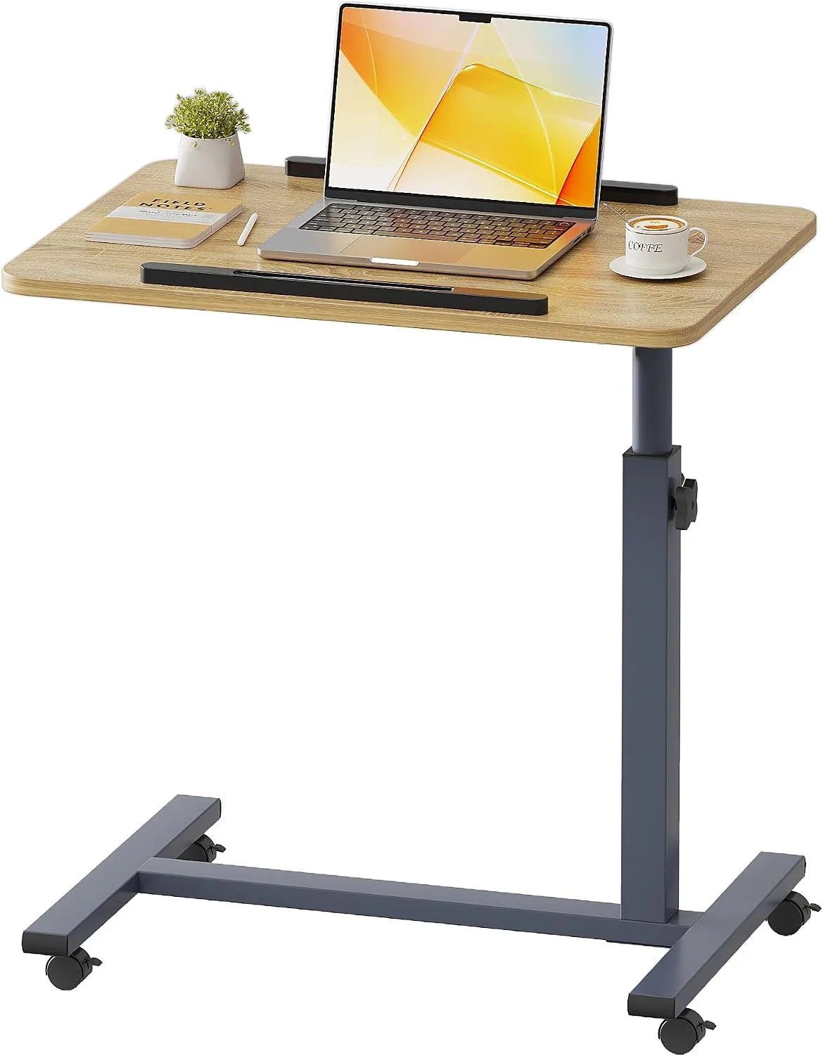 LINGMI Laptop Table Mobile Adjustable Height Portable Desk Notebook Swivel PC Computer Rolling Desk with Wheels, Laptop Stand for Couch Bedside Hospital Bed Table