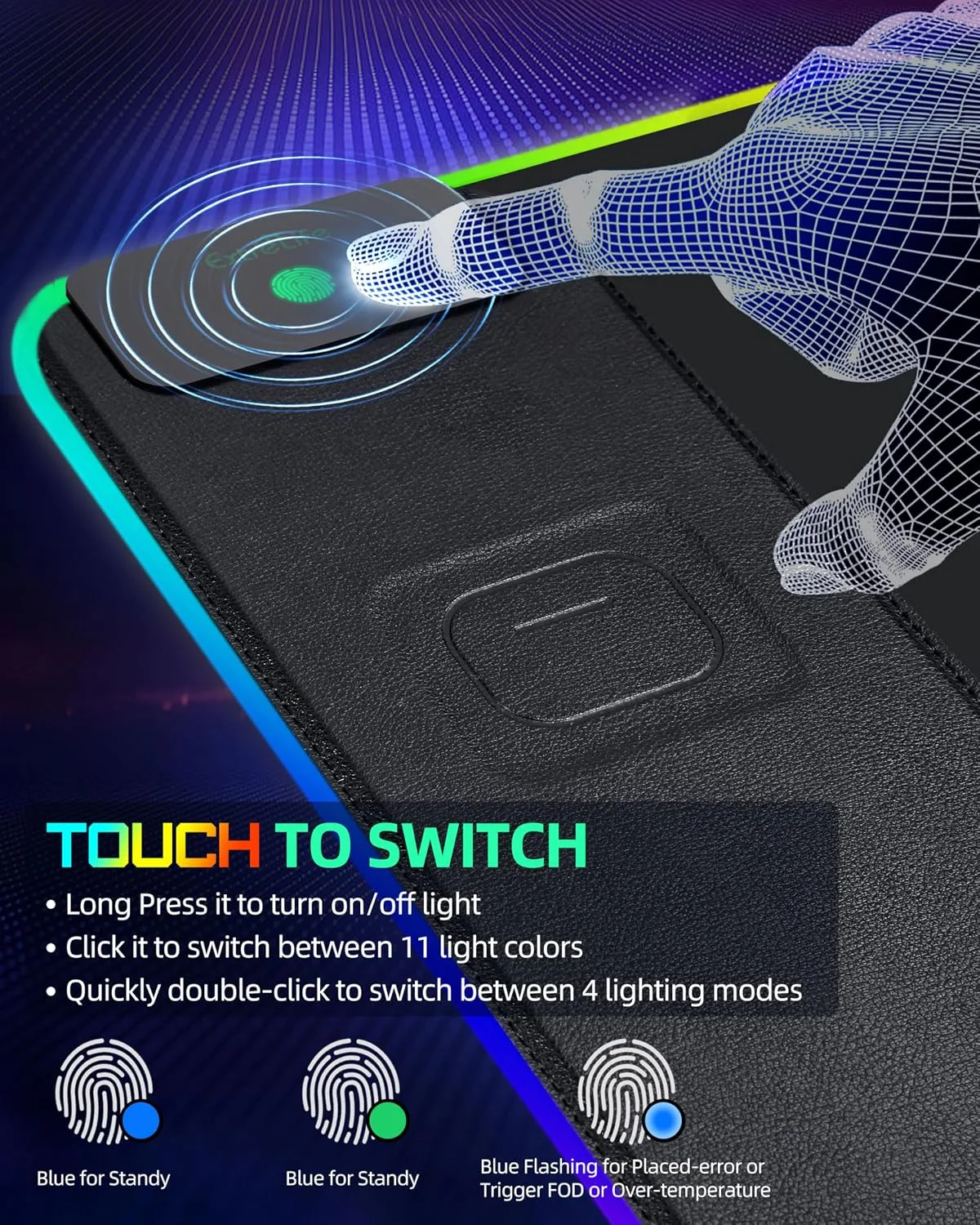 RGB Gaming Mouse Pad with 15 Magnetic Wireless Charging, 31.5"x15.7"