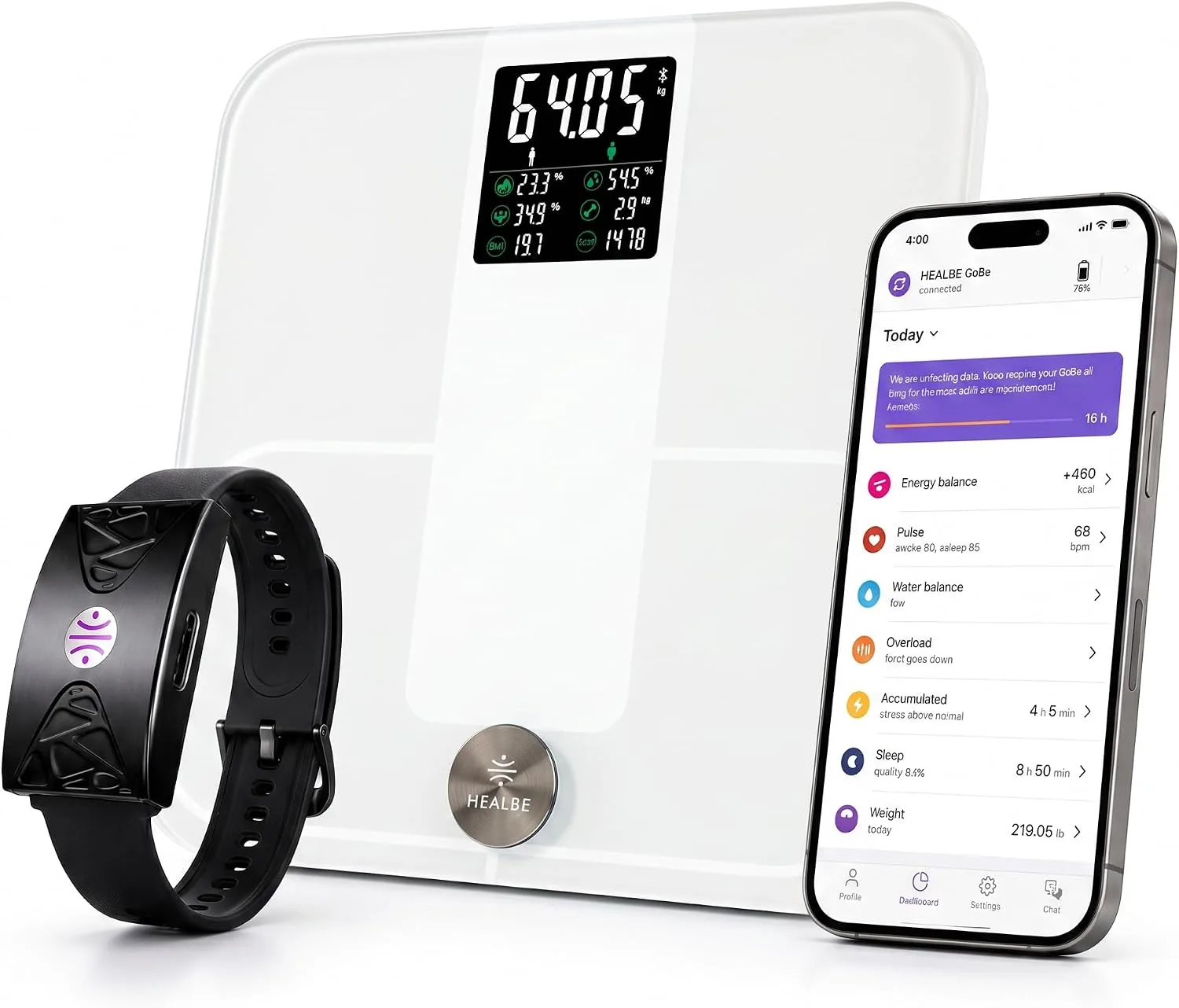 HEALBE Start Control 2 Kit: Automatic Calorie Intake Smart Band HEALBE GoBe U (Black) & Smart Floor Scales HEALBE Scale with Body Composition Analysis (White)