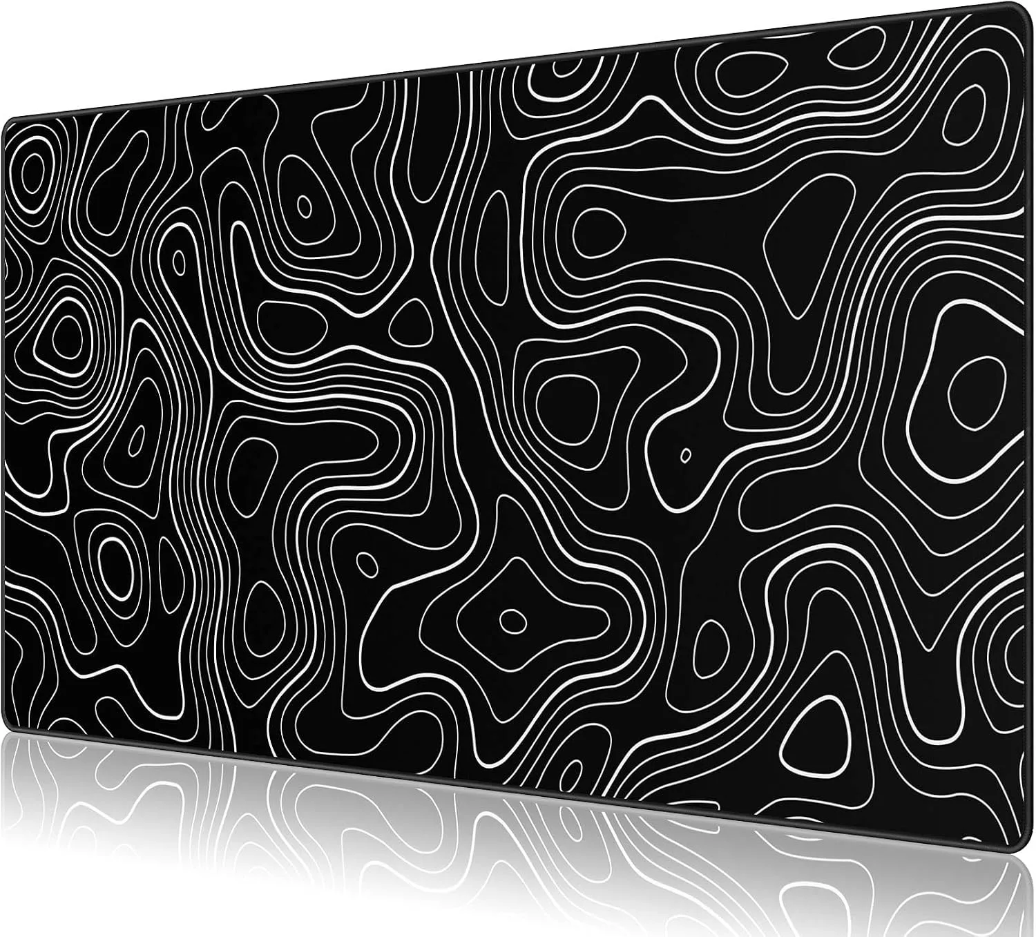 Large Gmaing Mouse Pad with Stitched Edges, Superior Micro-Weave Cloth, Non-Slip Base, Size 35.4 X 15.7X 0.12inches - Black Topographic Contour
