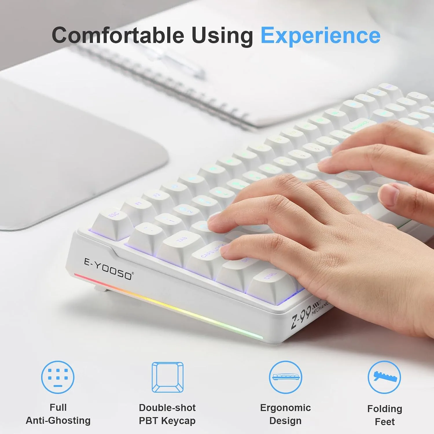 HUO JI E-Yooso Creamy Mechanical Keyboard Wired, RGB Backlit, White
