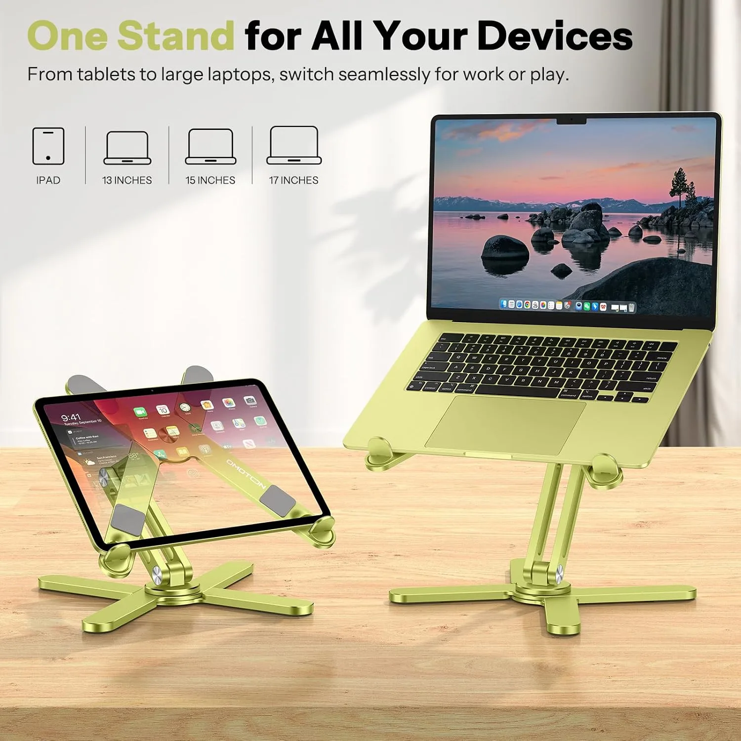 OMOTON LA10 360° Rotating Laptop Stand Riser Foldable for Desk, Citron