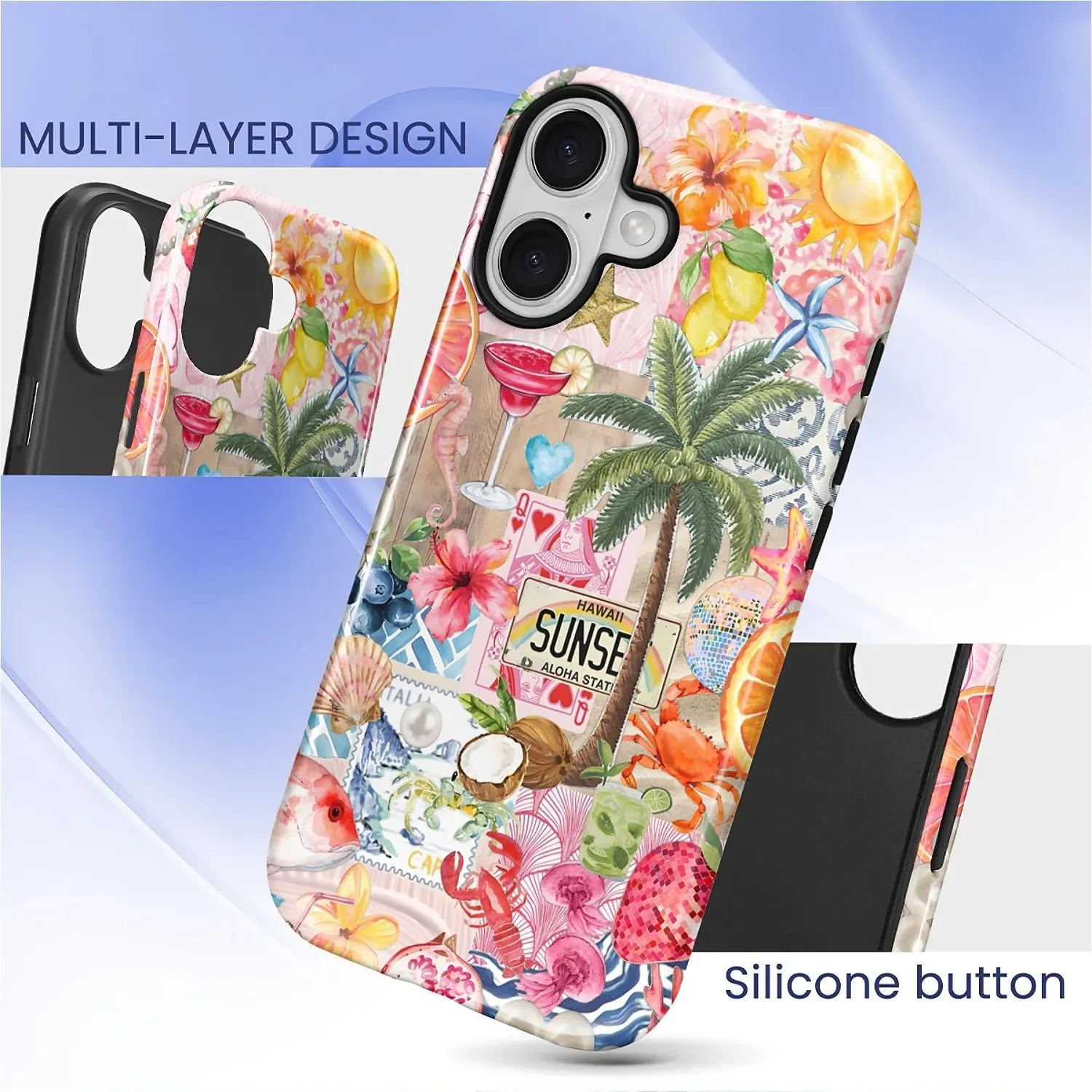 DAIZAG Case for iPhone 17,Mixed 2 Layer Design Shockproof Soft TPU Ddouble Protection Phone Case for iPhone 17-Aesthetic Summer Beach