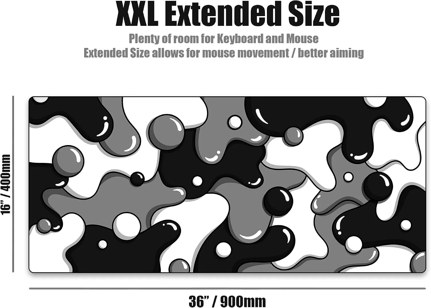 Kraken Keyboards DRIP Edition XXL Black & White Gaming Mouse Pad - Professional Artisan Mouse Pad - Black & White Gaming Desk Mat - 36" x 16" Thick Extended XXL Gaming Mouse Pad (Stealth)
