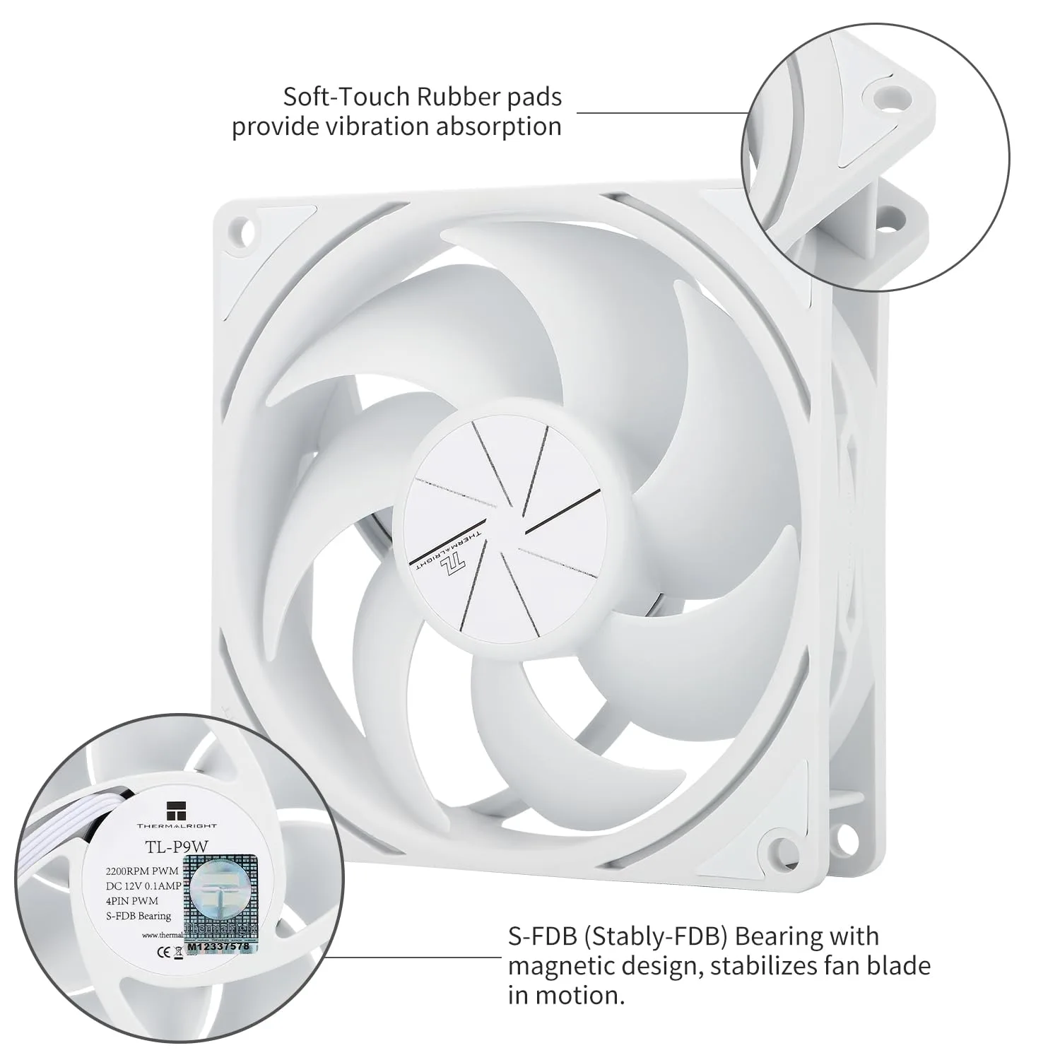 Thermalright TL-P9W CPU Fan, Computer Case Cooling Quiet 4PIN PWM PC Fan, High Performance 92mm Silent Cooler, 2200RPM Speed, CPU Cooling(White)