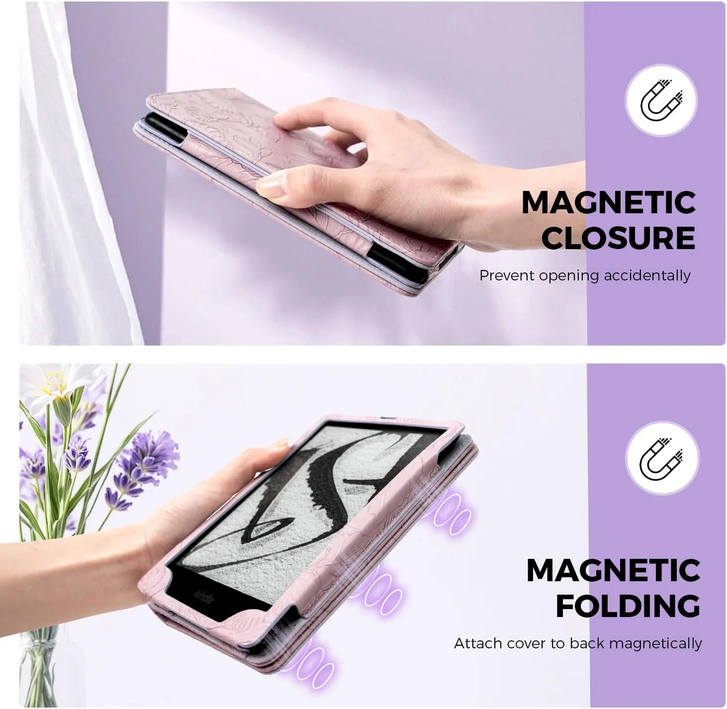 EJU Case for Kindle Paperwhite 11th/12th Gen, Lavender Book Cover Strap